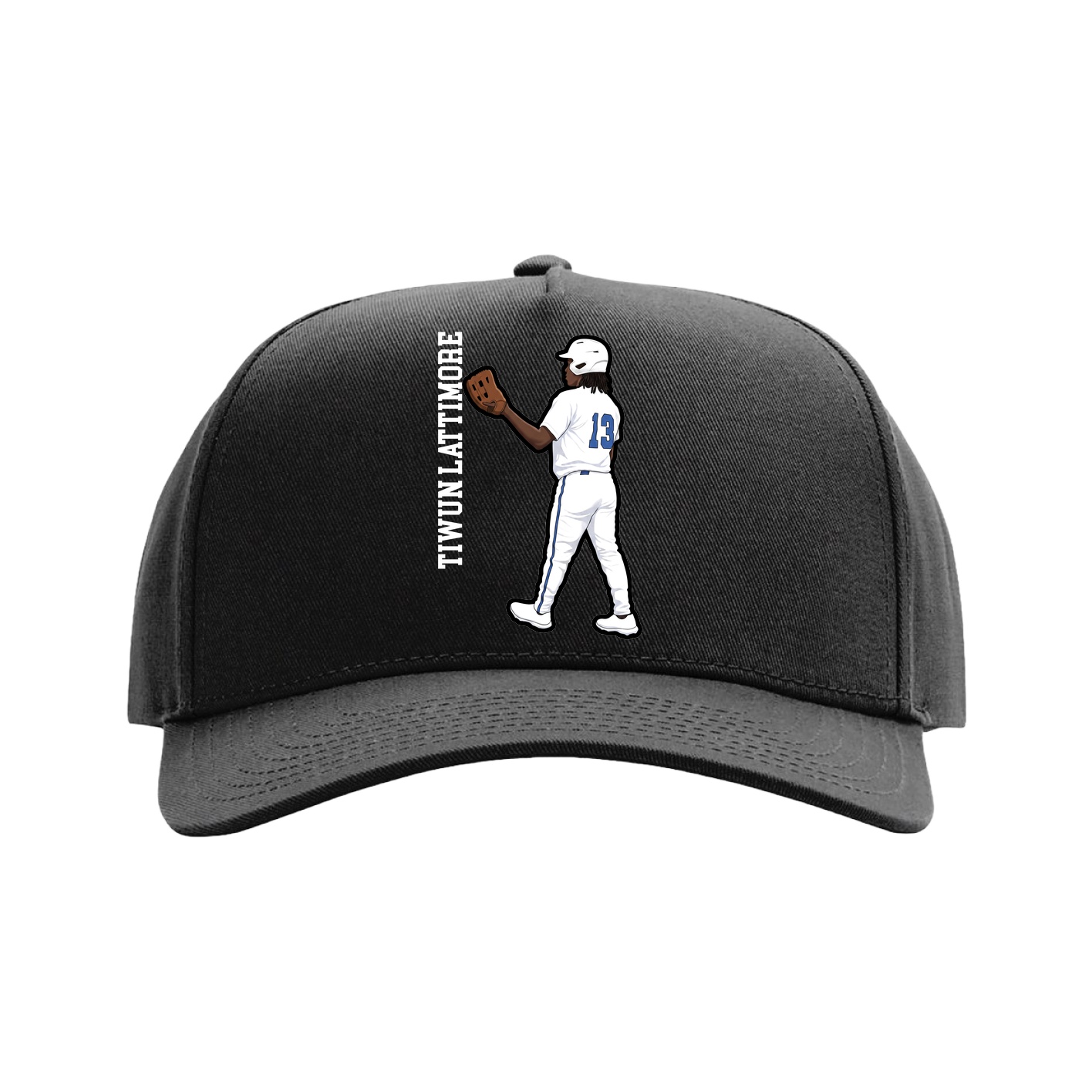 Full Fabric Five-Panel Champ Cap — Name Vertical in Black