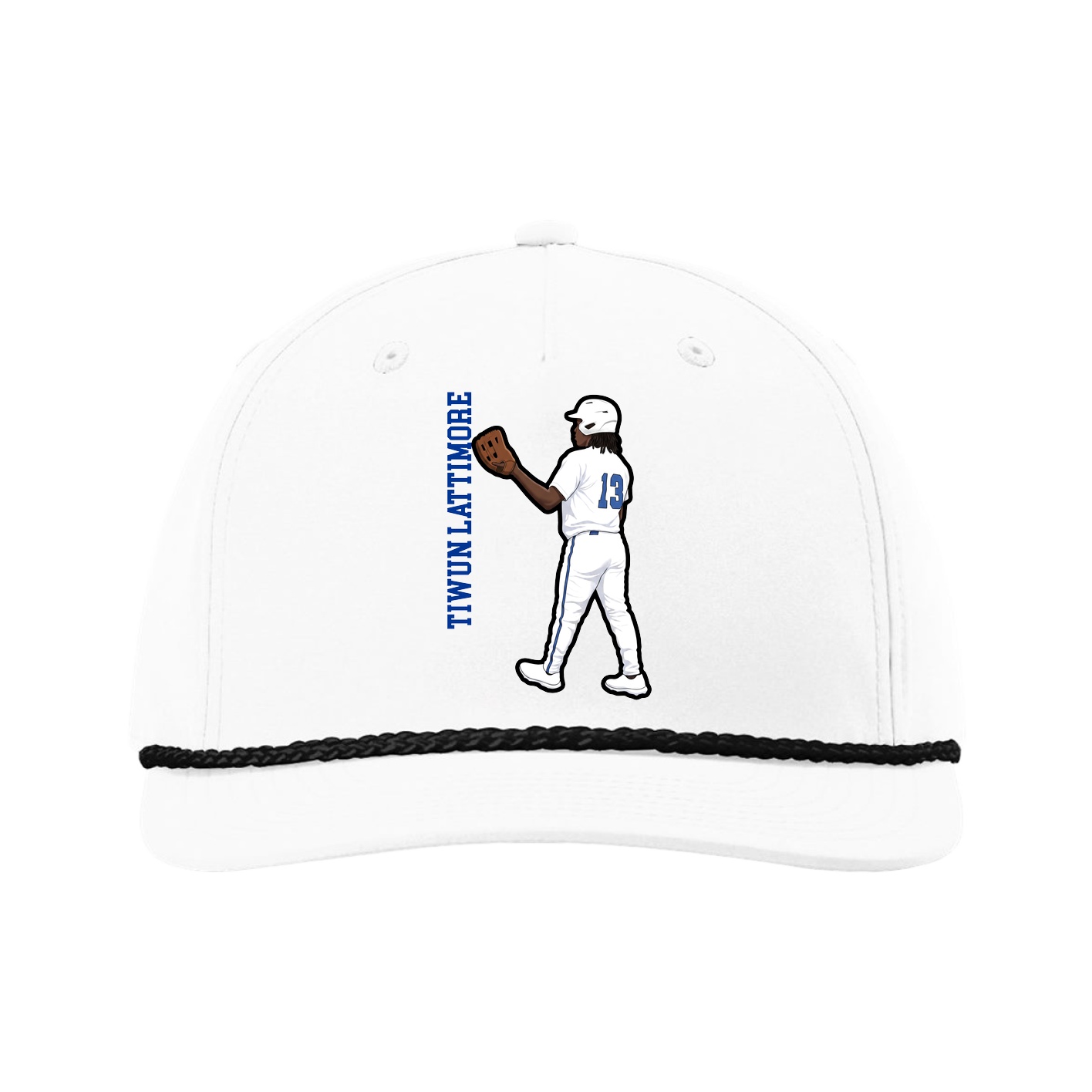 Five-Panel Classic Rope Cap — Name Vertical in White