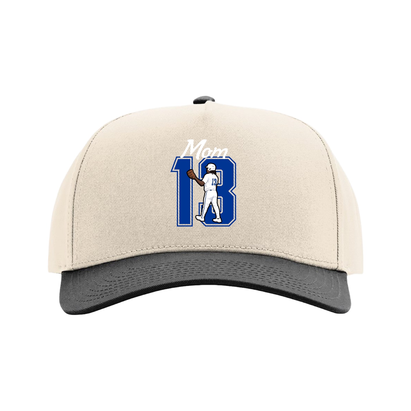 Full Fabric Five-Panel Champ Cap — Mothers Day Shirsey in Cream/Black