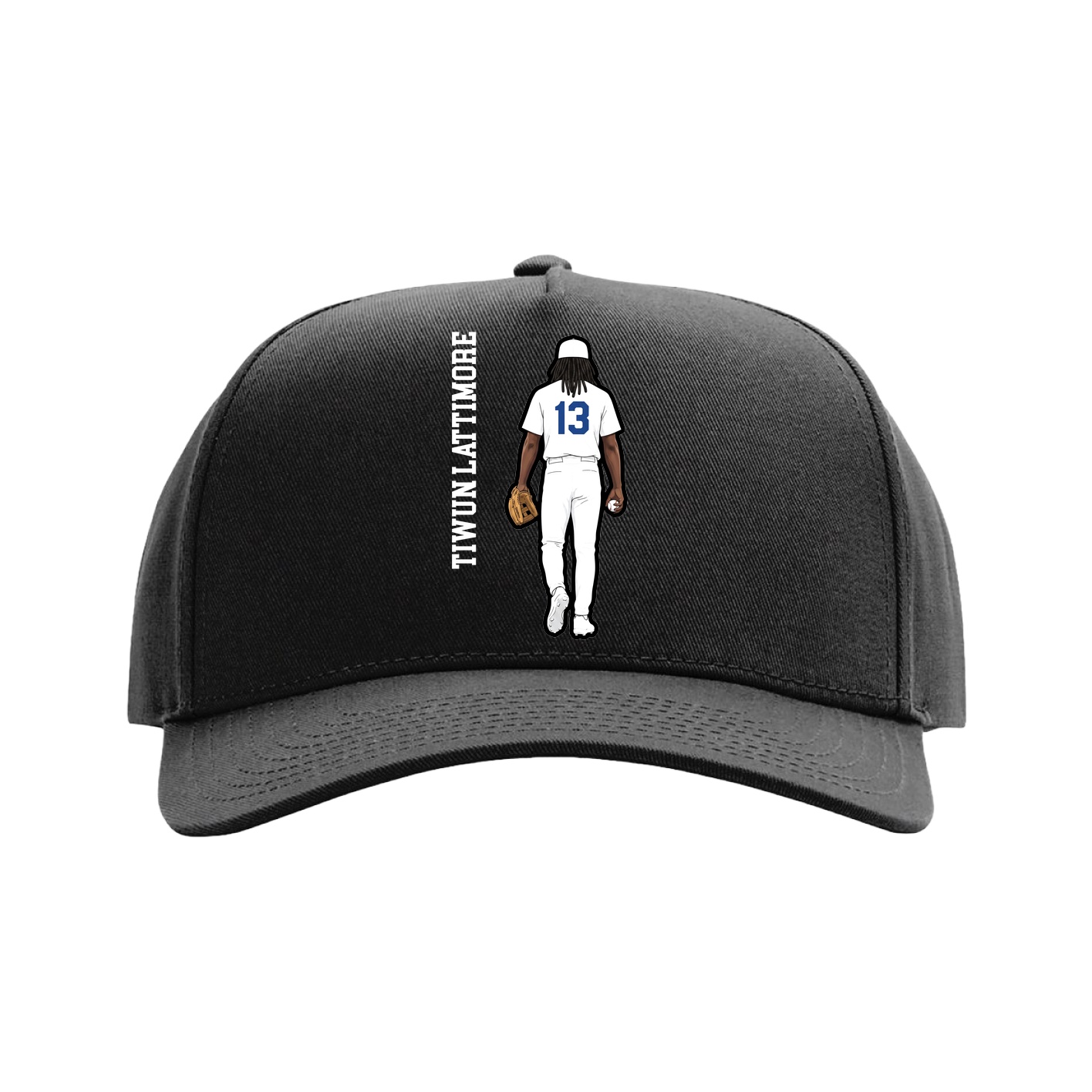 Full Fabric Five-Panel Champ Cap — Name Vertical in Black