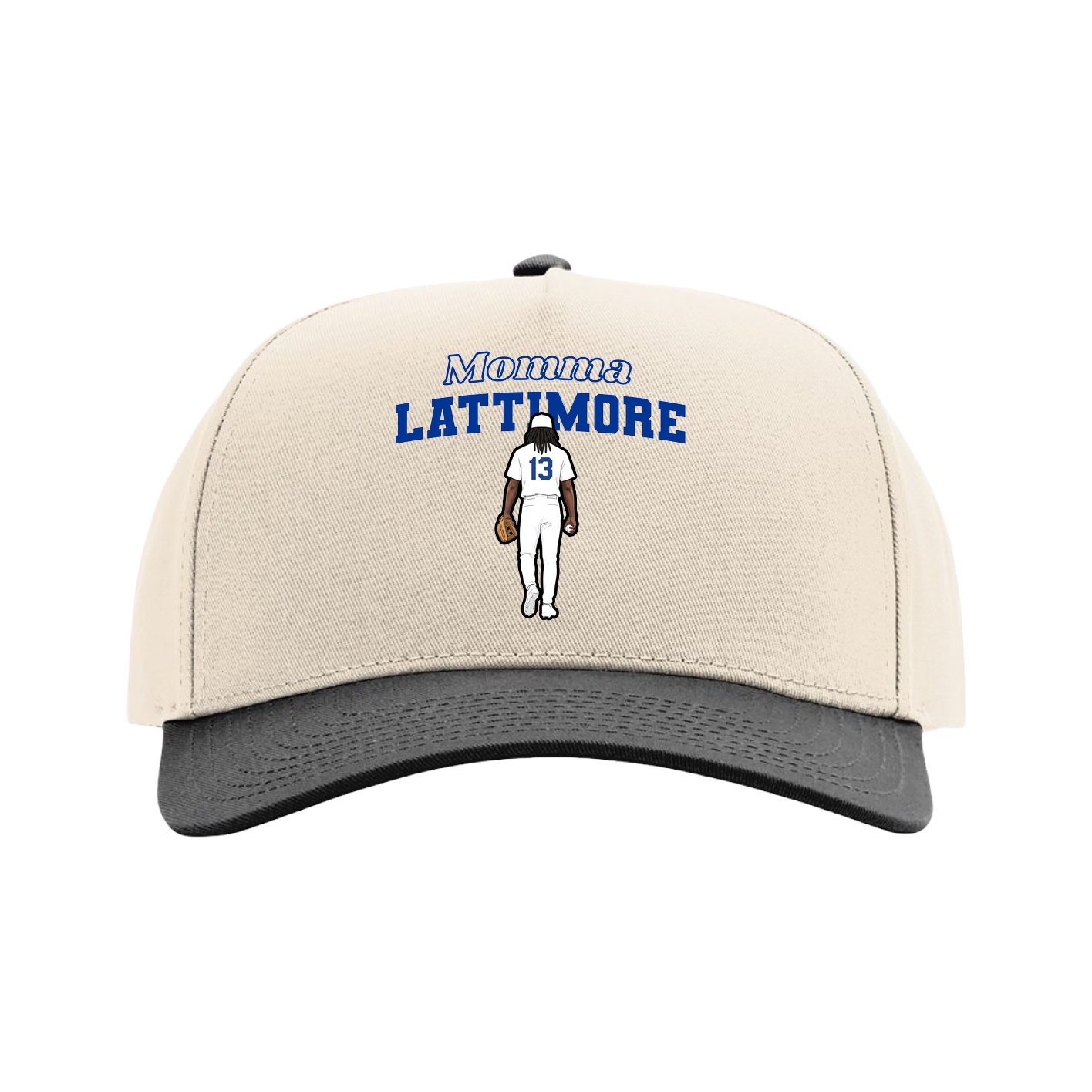 Full Fabric Five-Panel Champ Cap — Mothers Day Block in Cream/Black