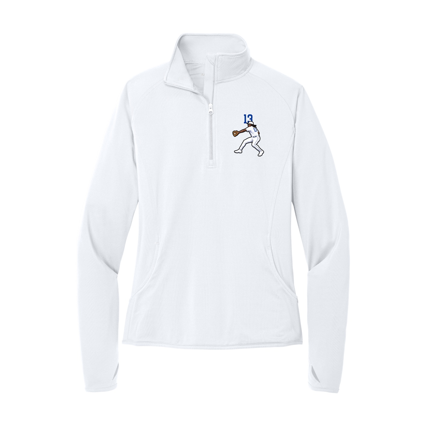 Women's Q-Zip Pullover — Number Top in White