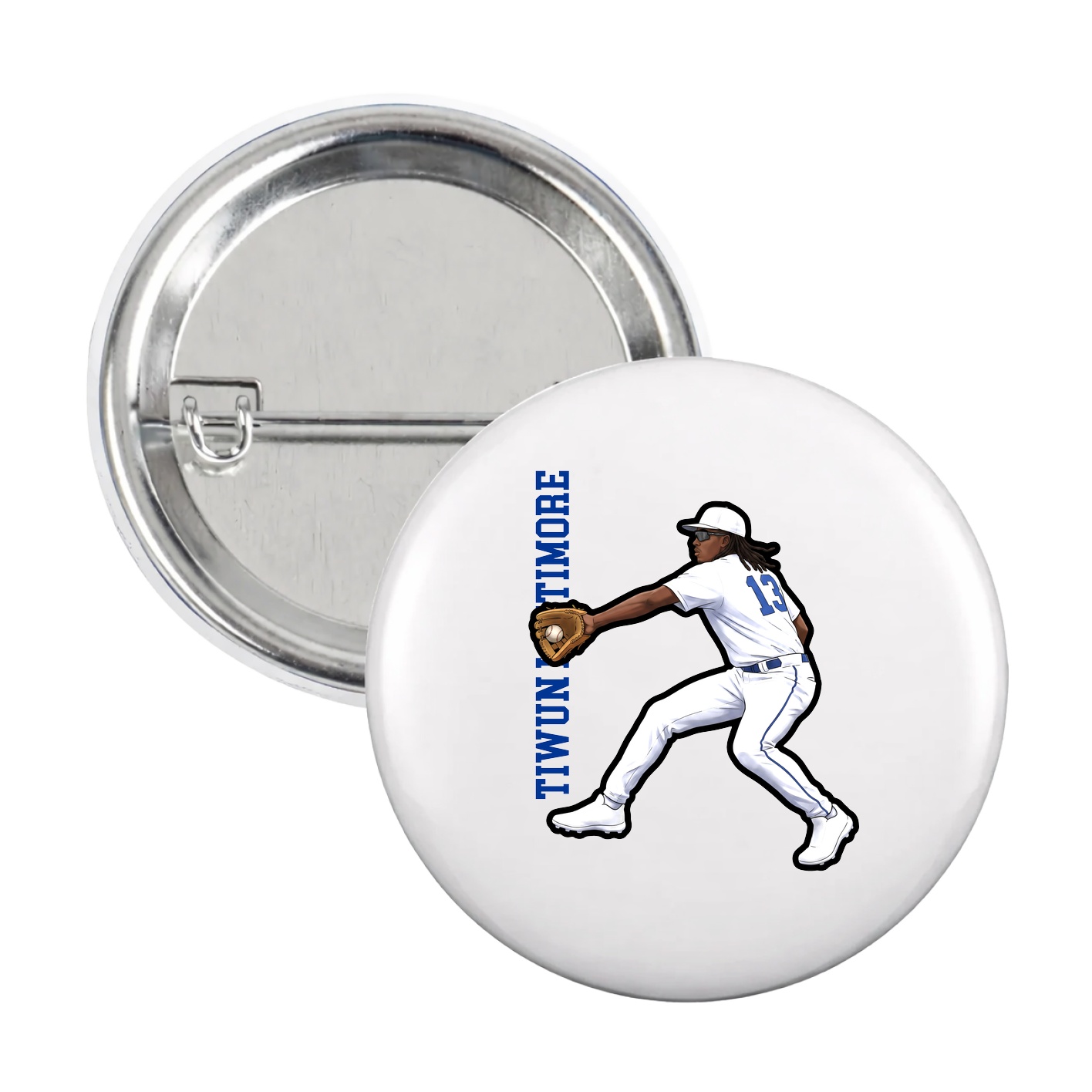 Game Day Button — Name Vertical in White