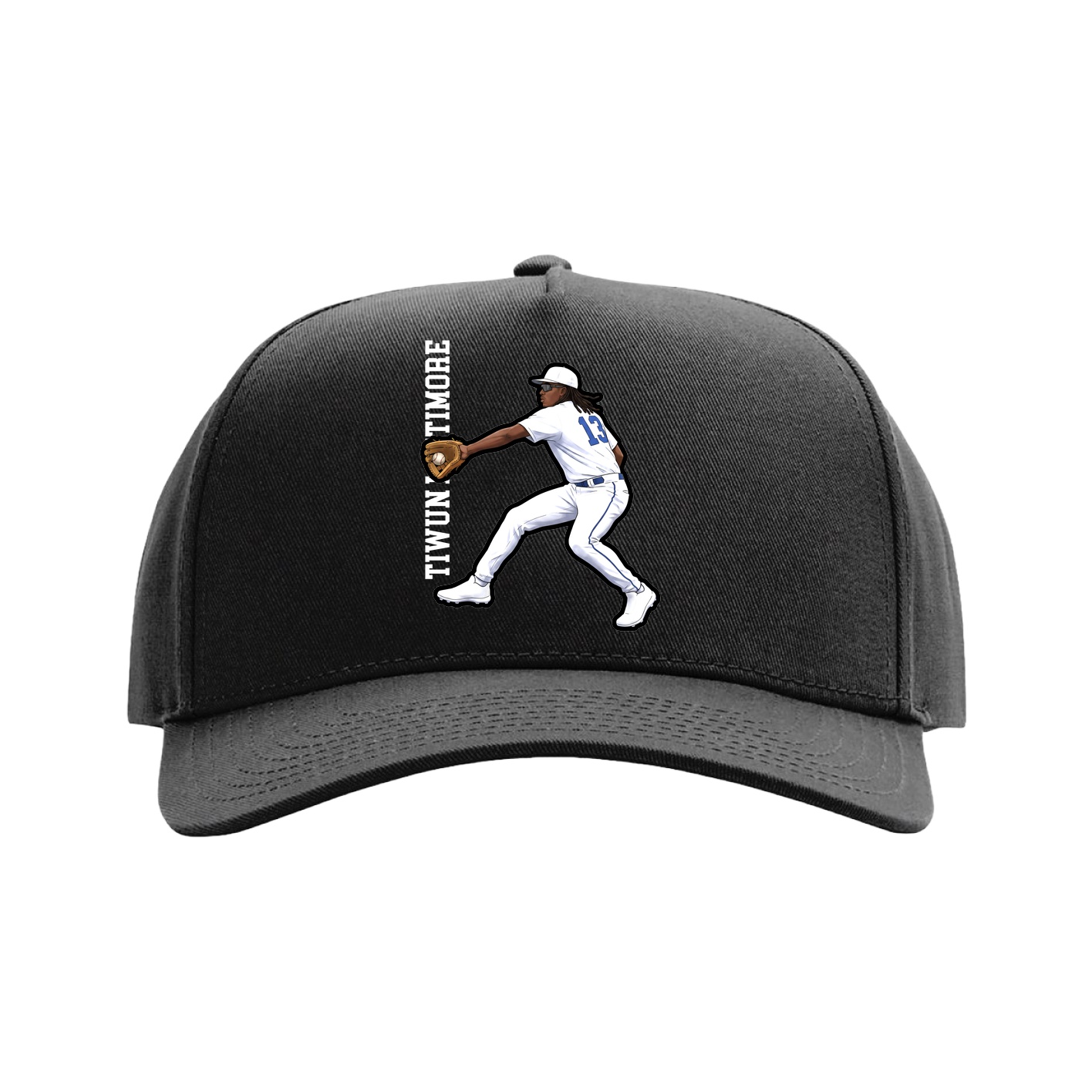 Full Fabric Five-Panel Champ Cap — Name Vertical in Black