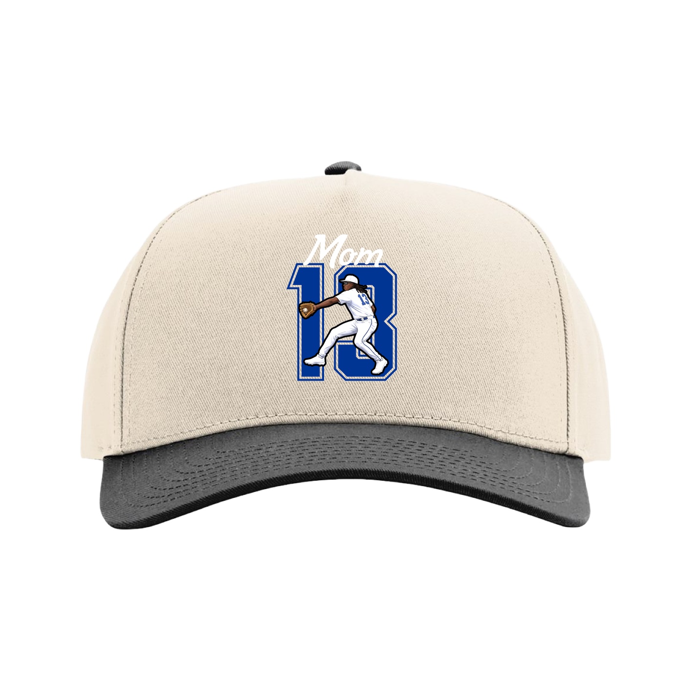Full Fabric Five-Panel Champ Cap — Mothers Day Shirsey in Cream/Black