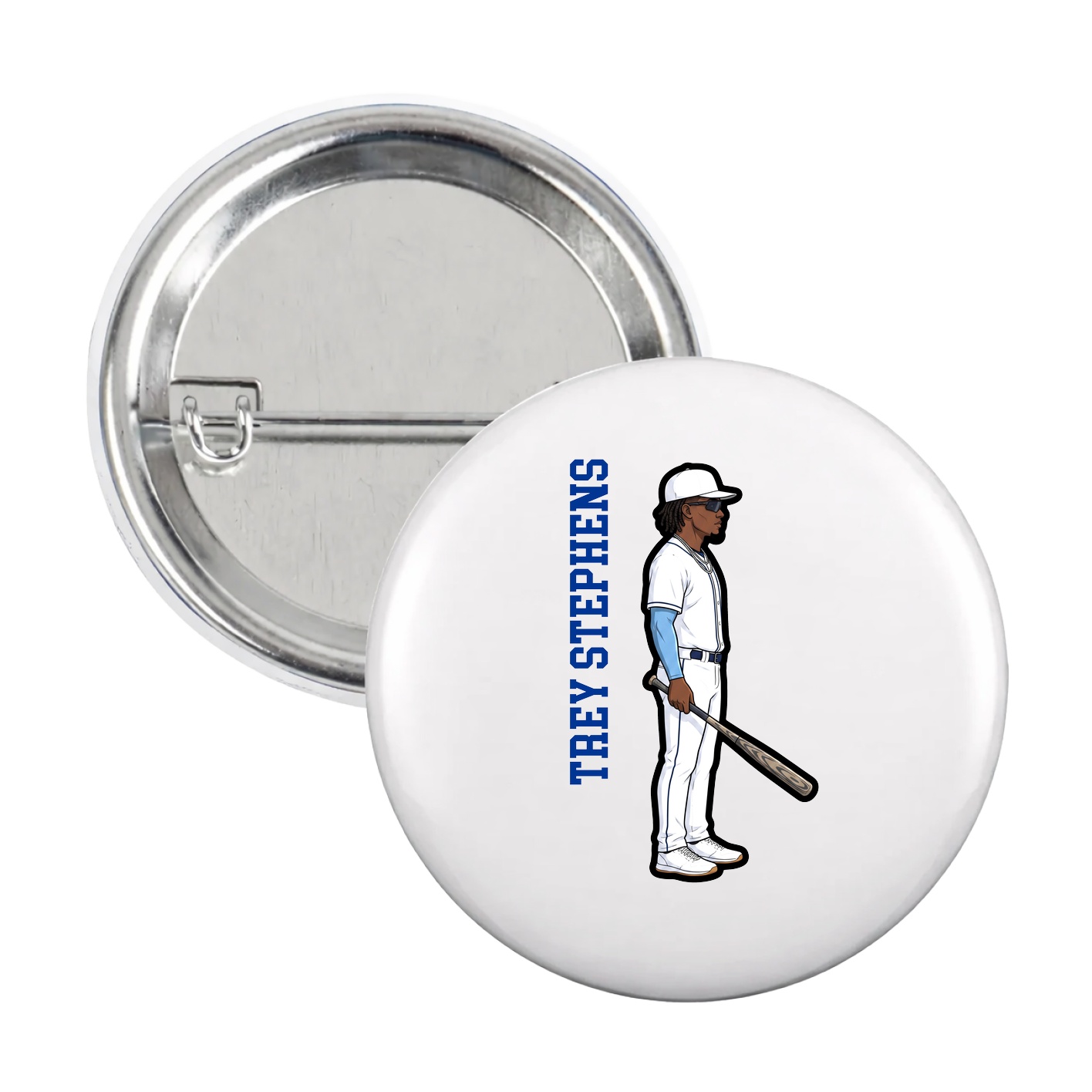 Game Day Button — Name Vertical in White