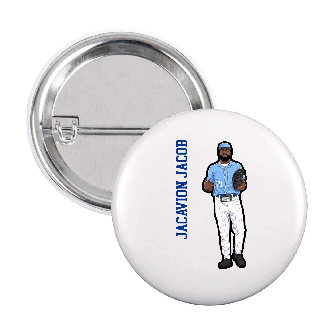 Game Day Button — Name Vertical in White