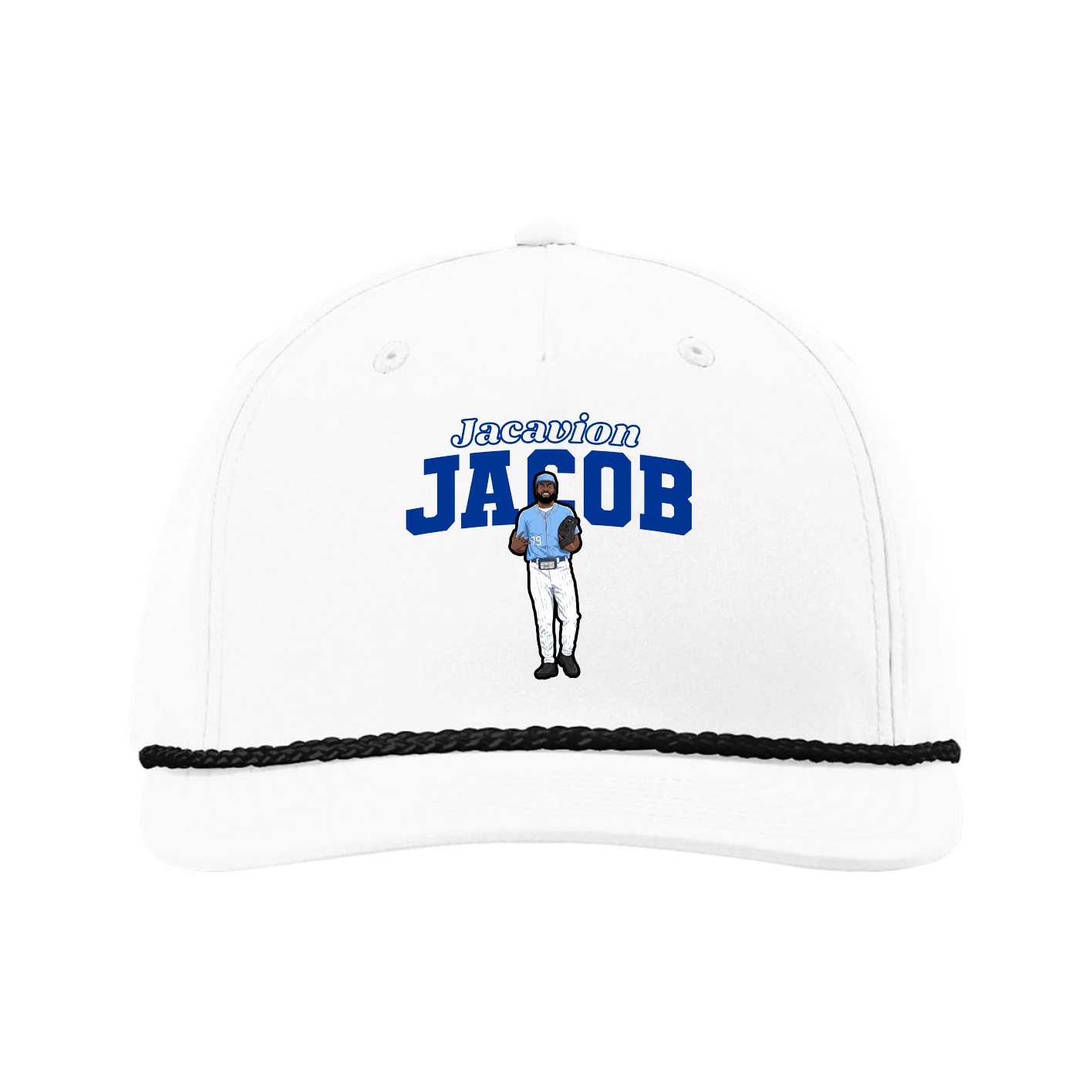 Five-Panel Classic Rope Cap — Name Arch in White