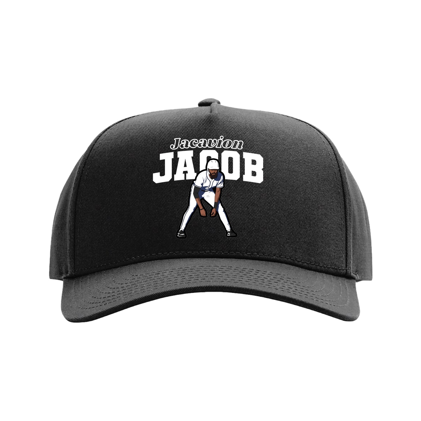 Full Fabric Five-Panel Champ Cap — Name Arch in Black