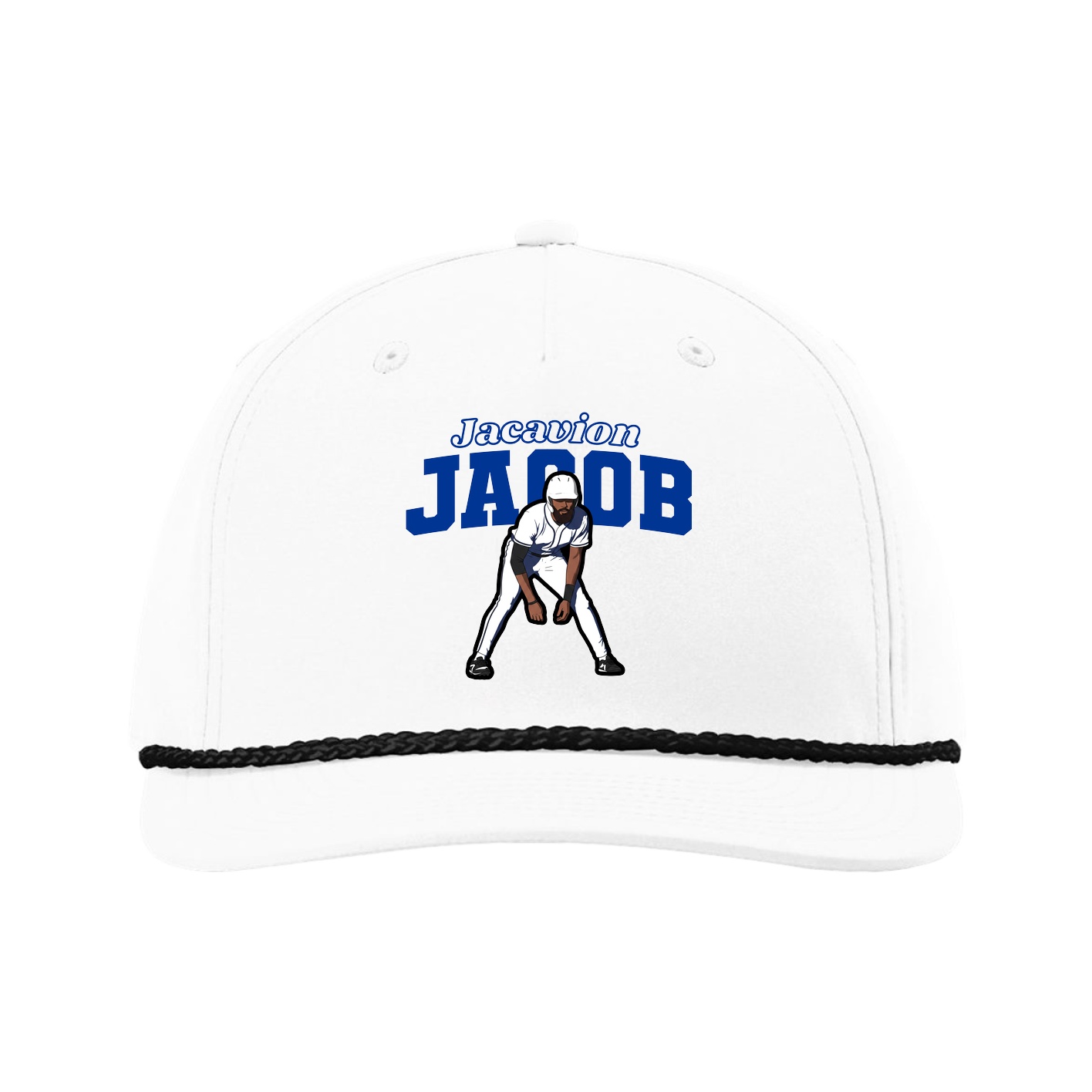Five-Panel Classic Rope Cap — Name Arch in White