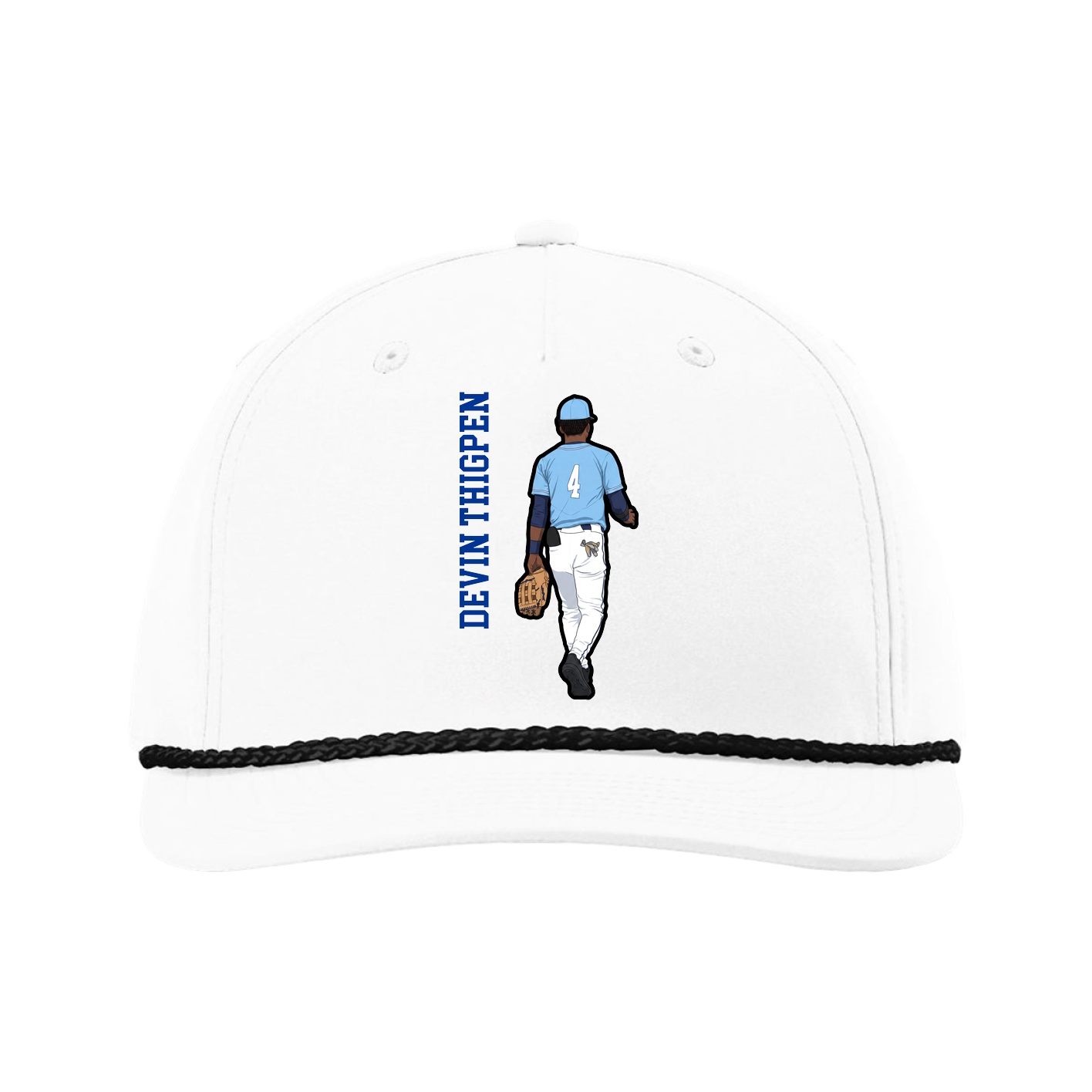 Five-Panel Classic Rope Cap — Name Vertical in White