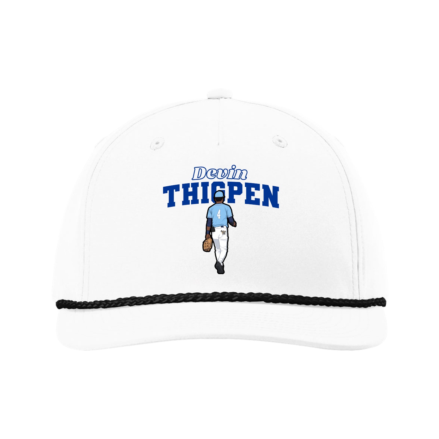 Five-Panel Classic Rope Cap — Name Arch in White