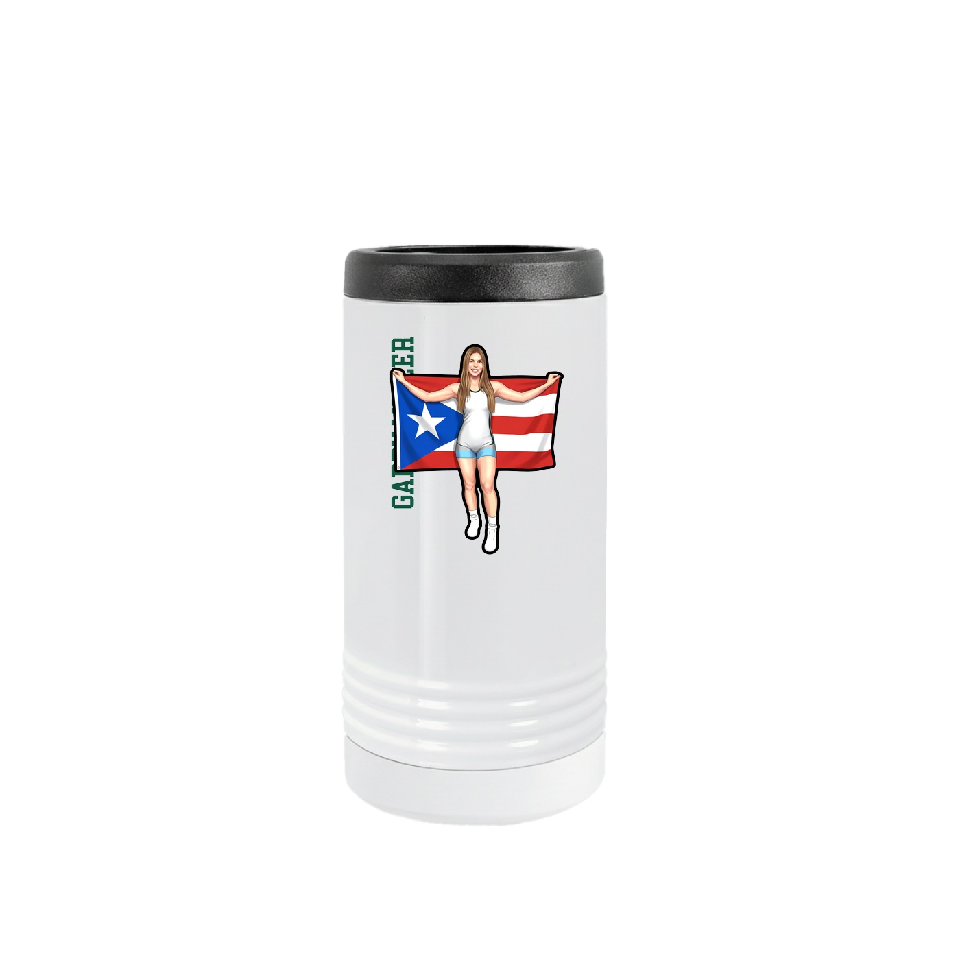 Slim Beverage Holder — Name Vertical in White