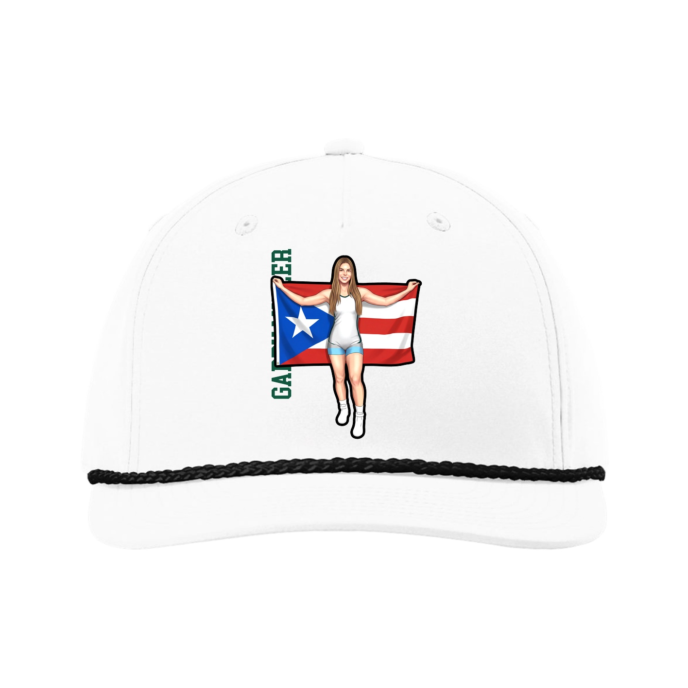 Five-Panel Classic Rope Cap — Name Vertical in White