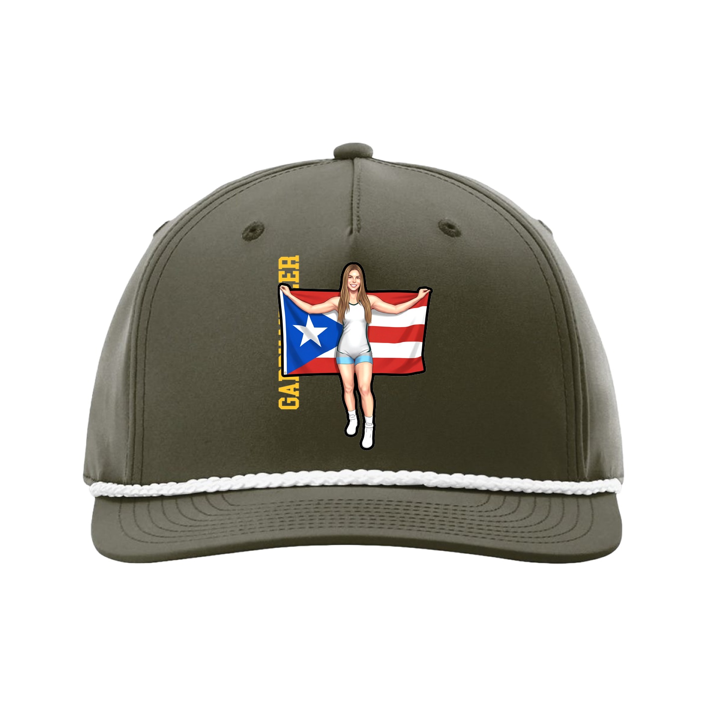 Five-Panel Classic Rope Cap — Name Vertical in Green