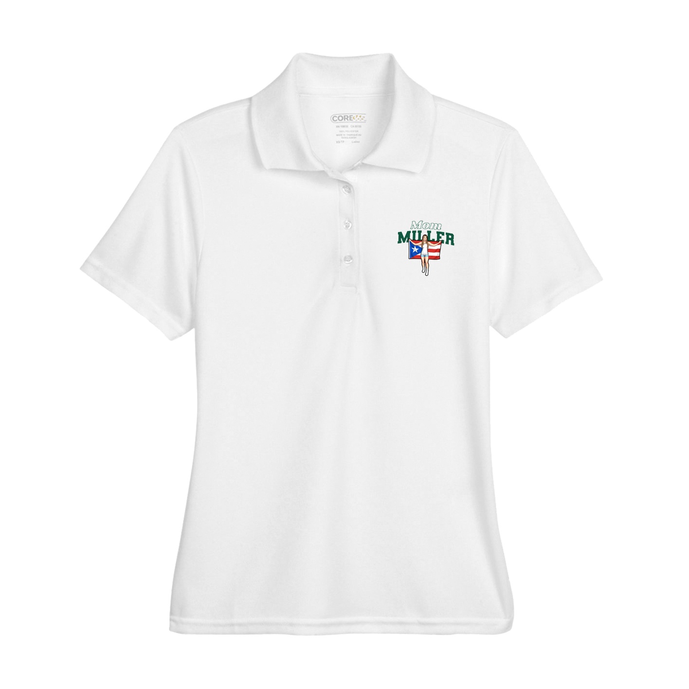 Womens Performance Polo — Mothers Day Block in White