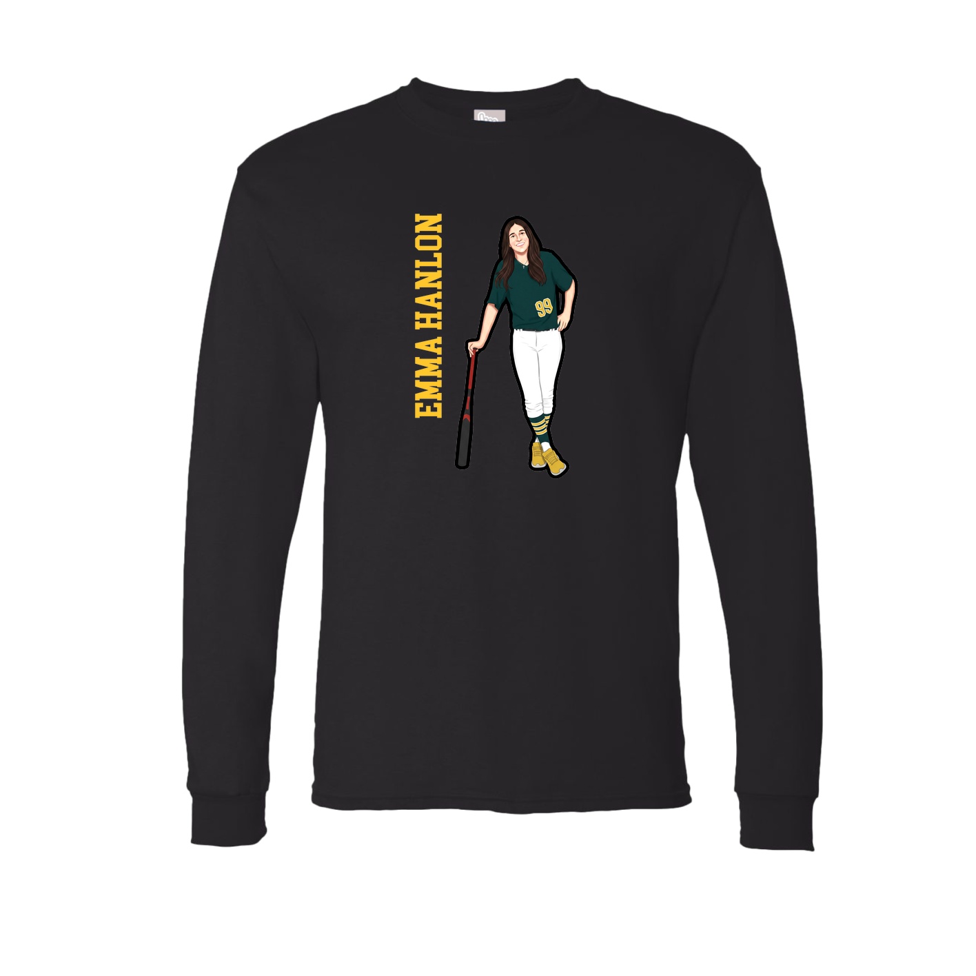 Long Sleeve Tee — Name Vertical in Black