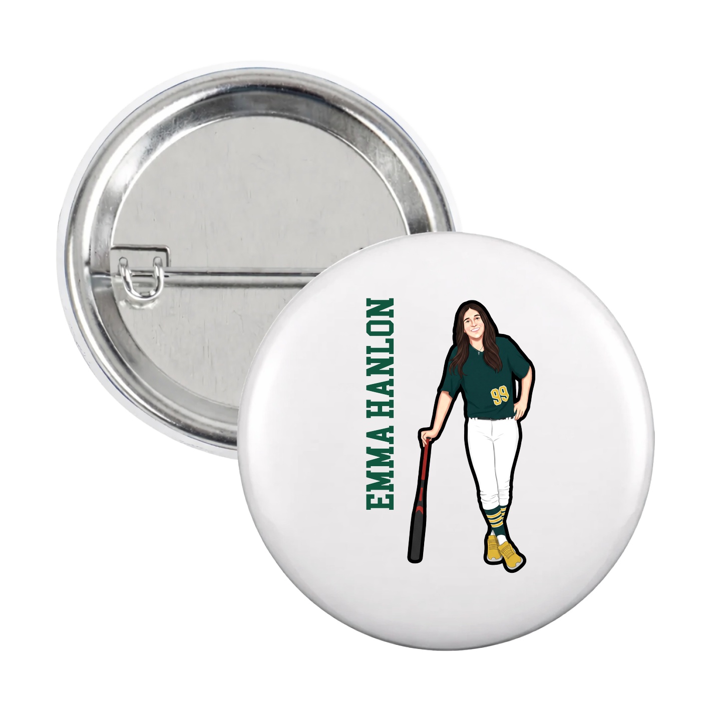 Game Day Button — Name Vertical in White