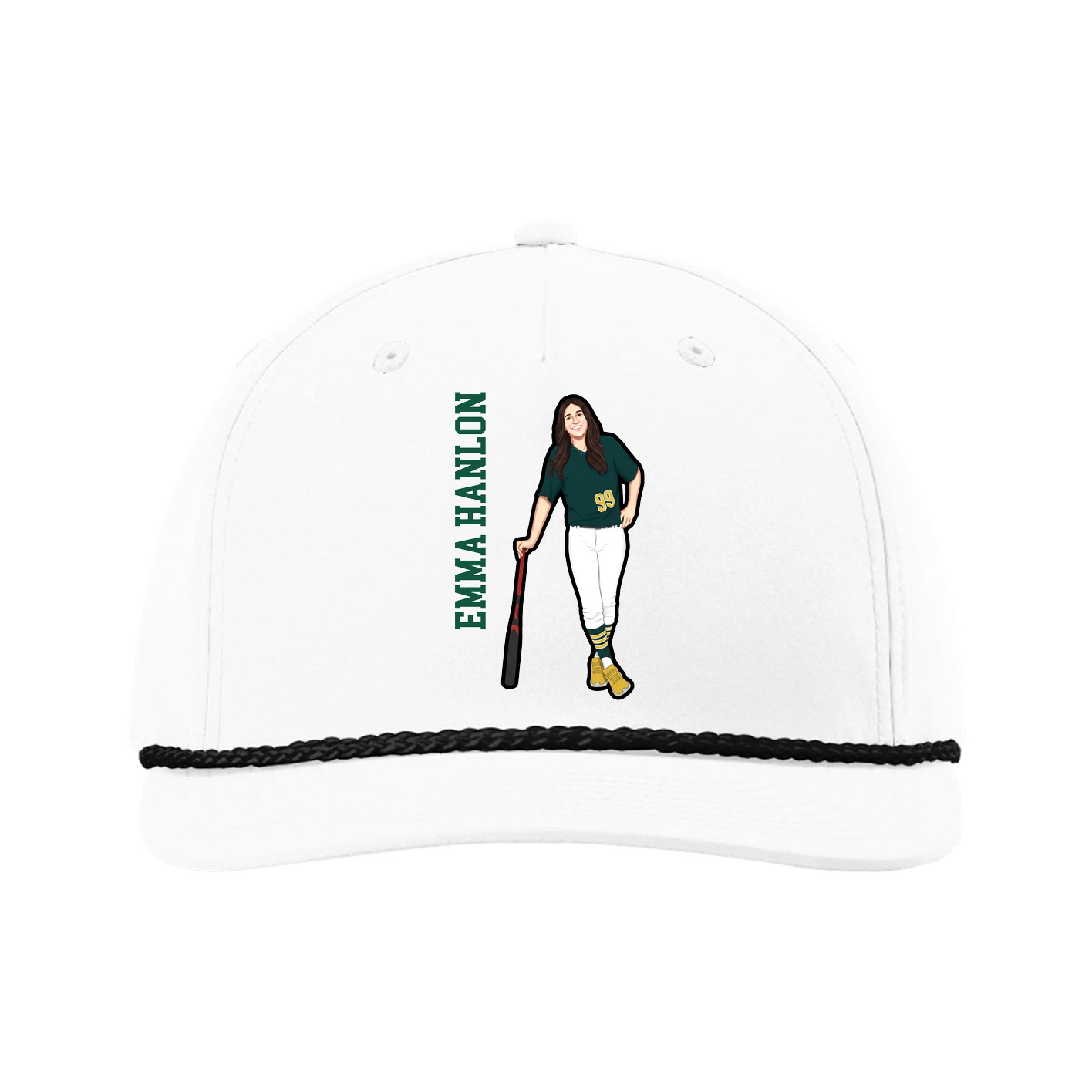 Five-Panel Classic Rope Cap — Name Vertical in White