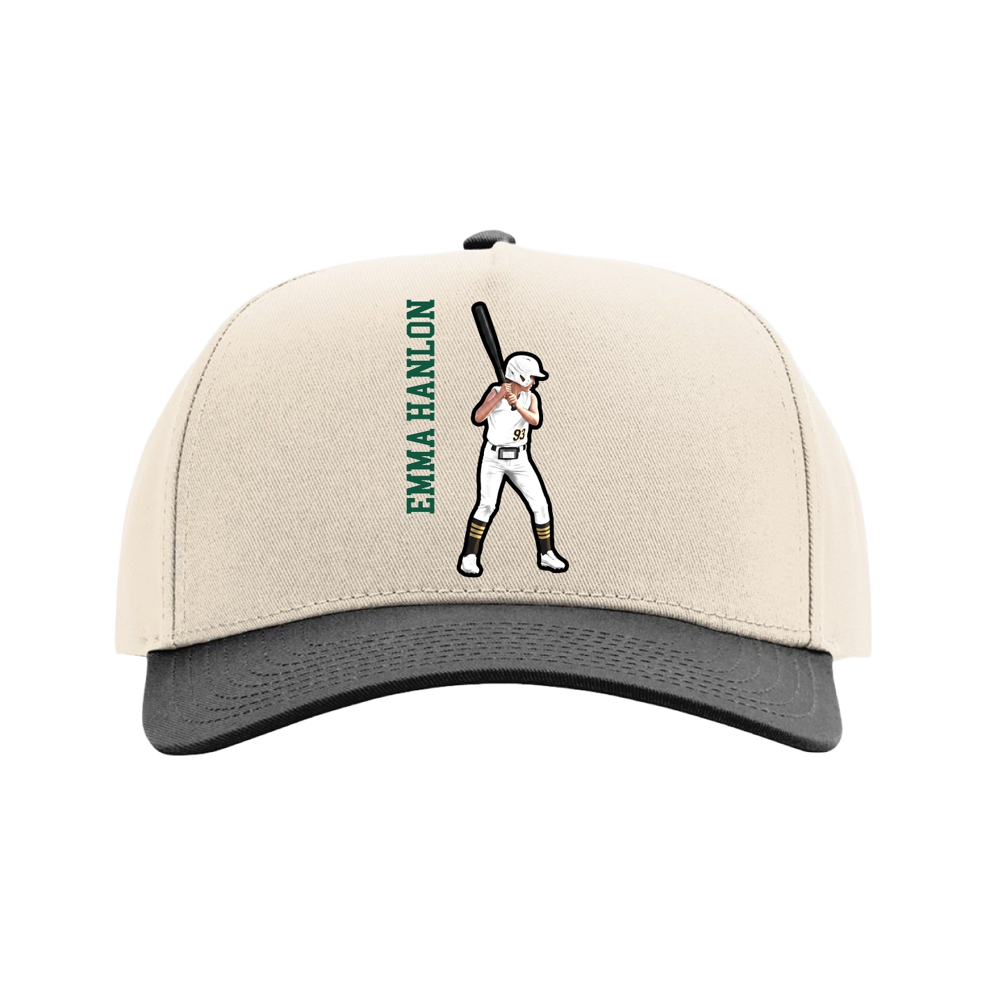 Full Fabric Five-Panel Champ Cap — Name Vertical in Cream/Black