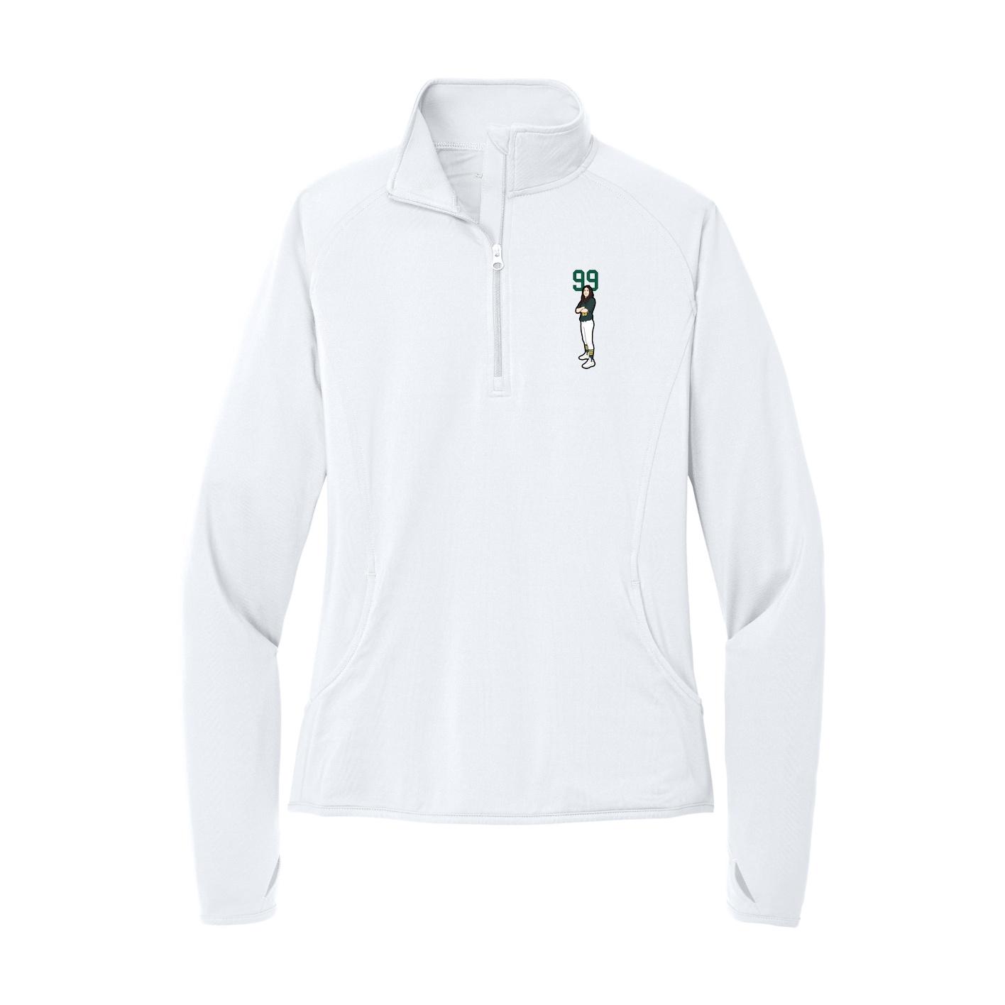 Women's Q-Zip Pullover — Number Top in White