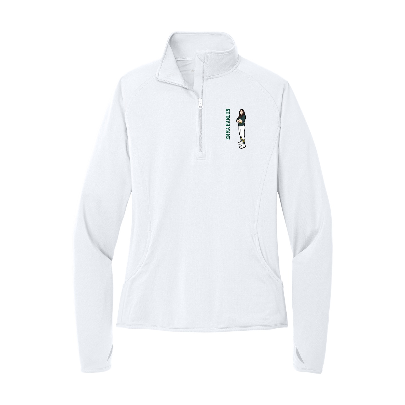 Women's Q-Zip Pullover — Name Vertical in White