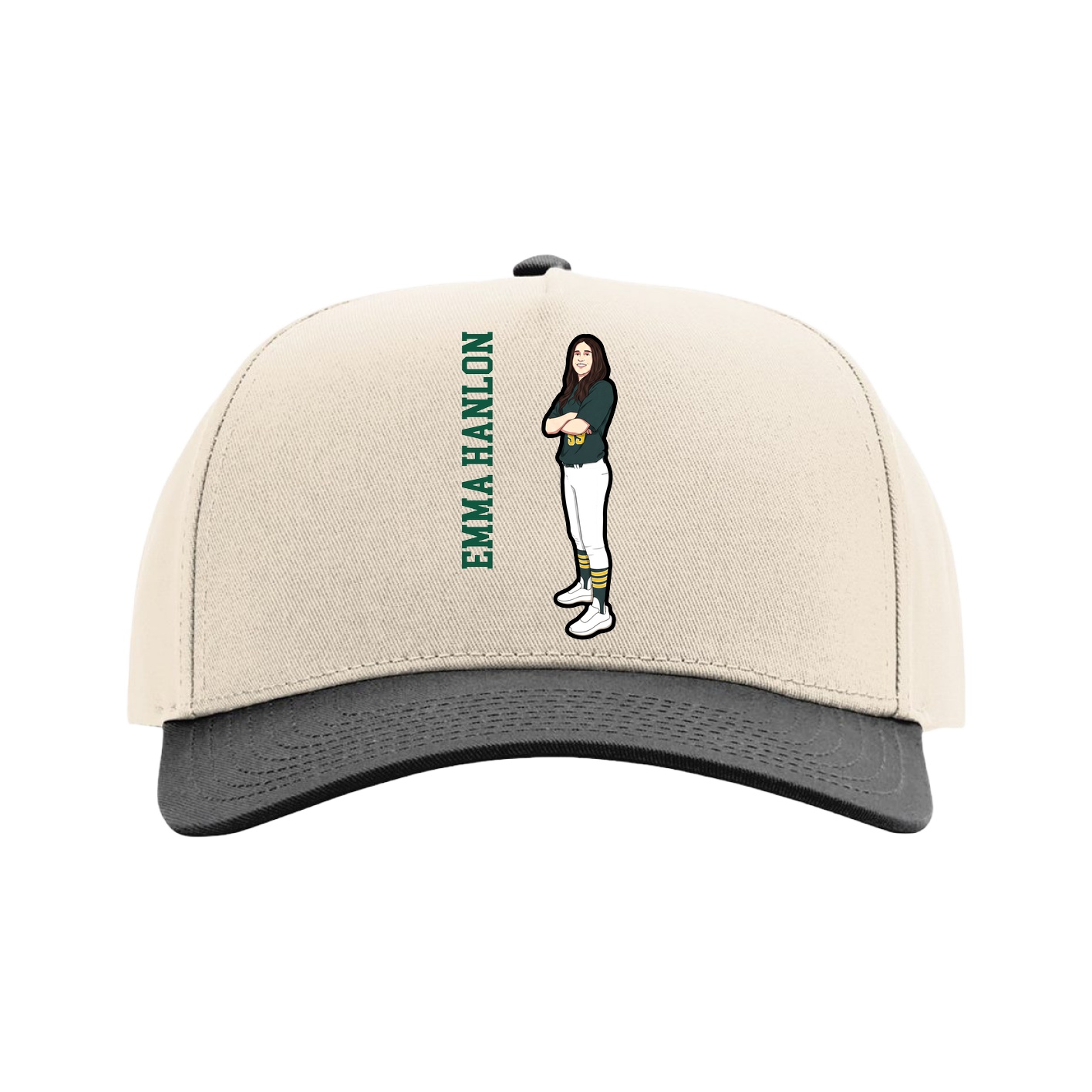 Full Fabric Five-Panel Champ Cap — Name Vertical in Cream/Black
