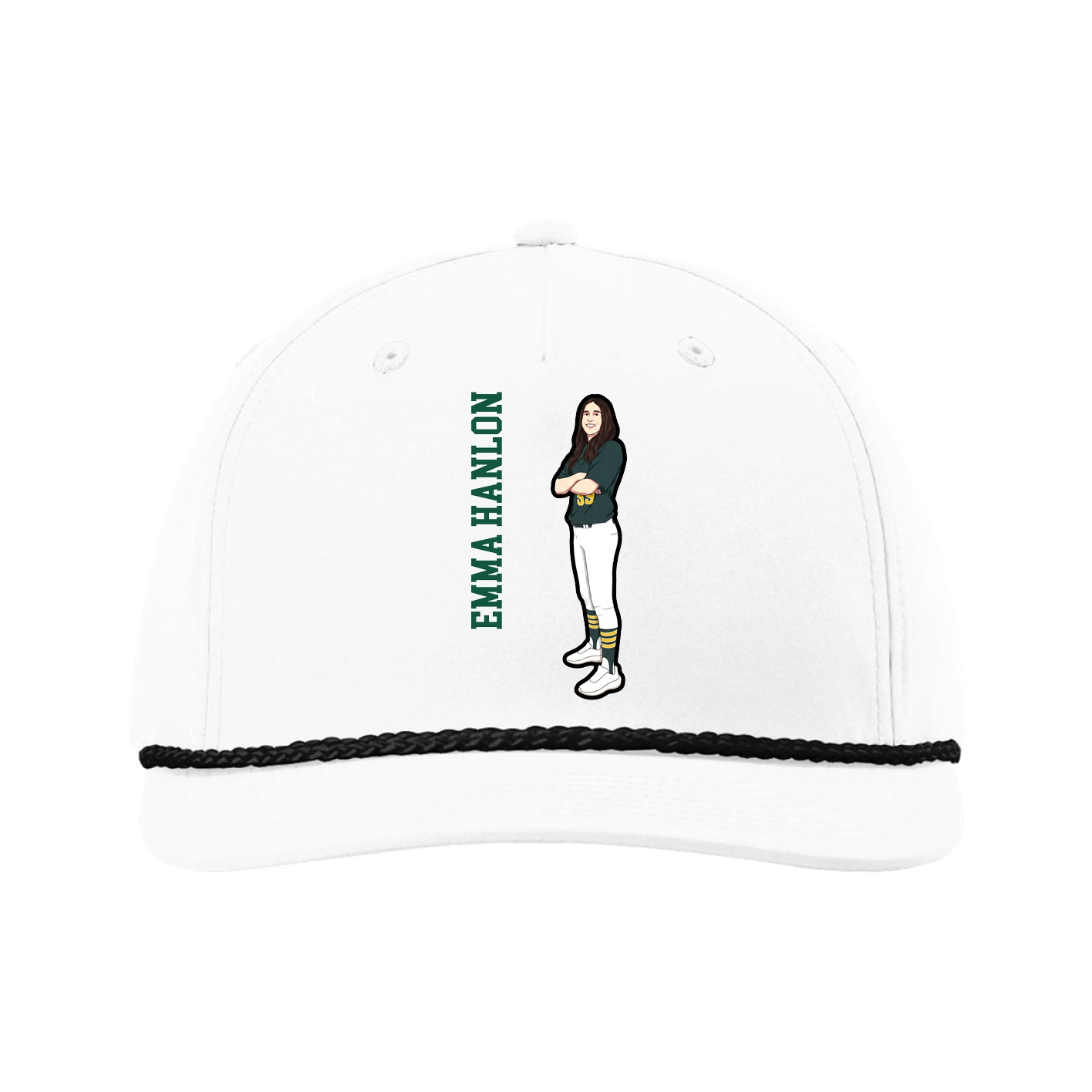 Five-Panel Classic Rope Cap — Name Vertical in White