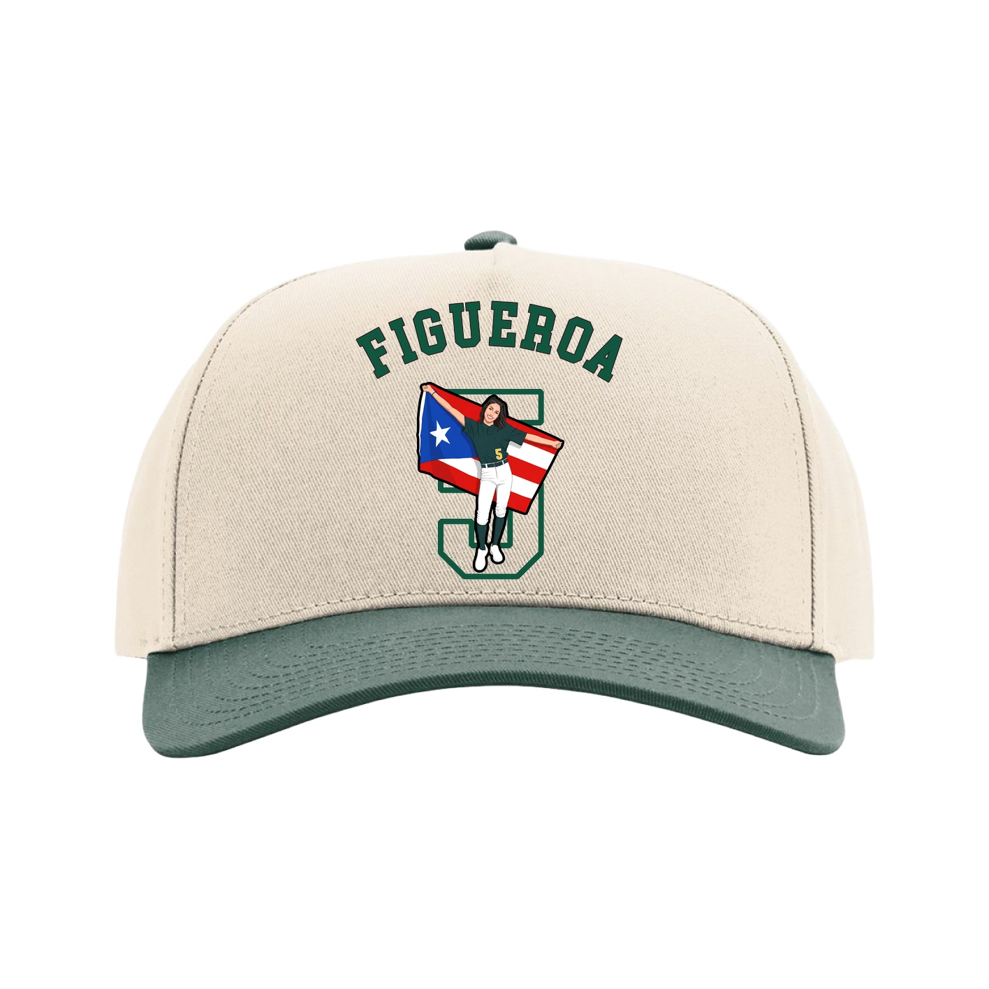 Full Fabric Five-Panel Champ Cap — Shirsey Arch in Cream/Green