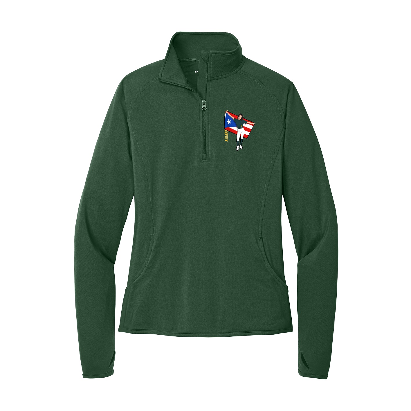 Women's Q-Zip Pullover — Name Vertical in Green