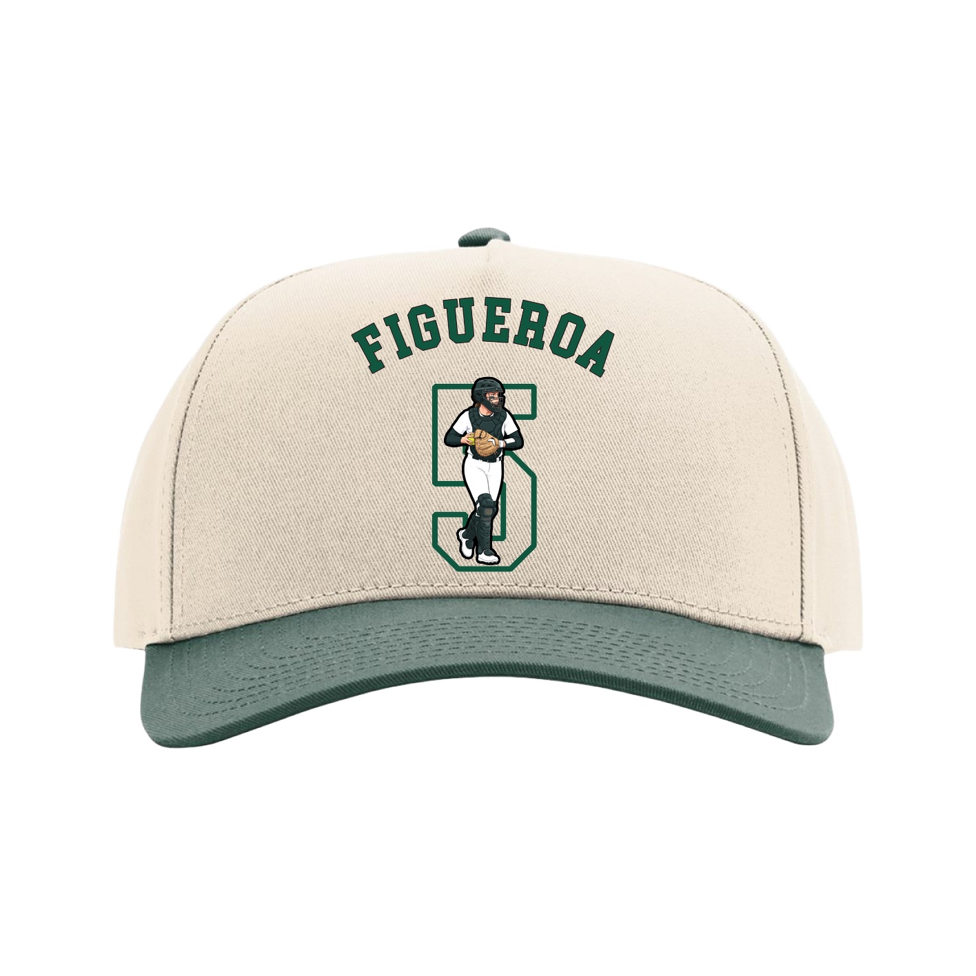 Full Fabric Five-Panel Champ Cap — Shirsey Arch in Cream/Green