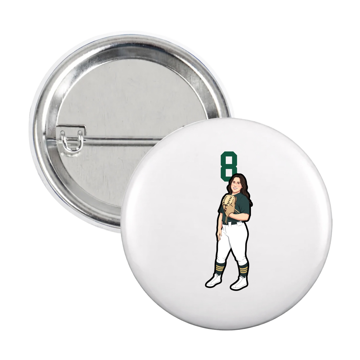Game Day Button — Number Top in White