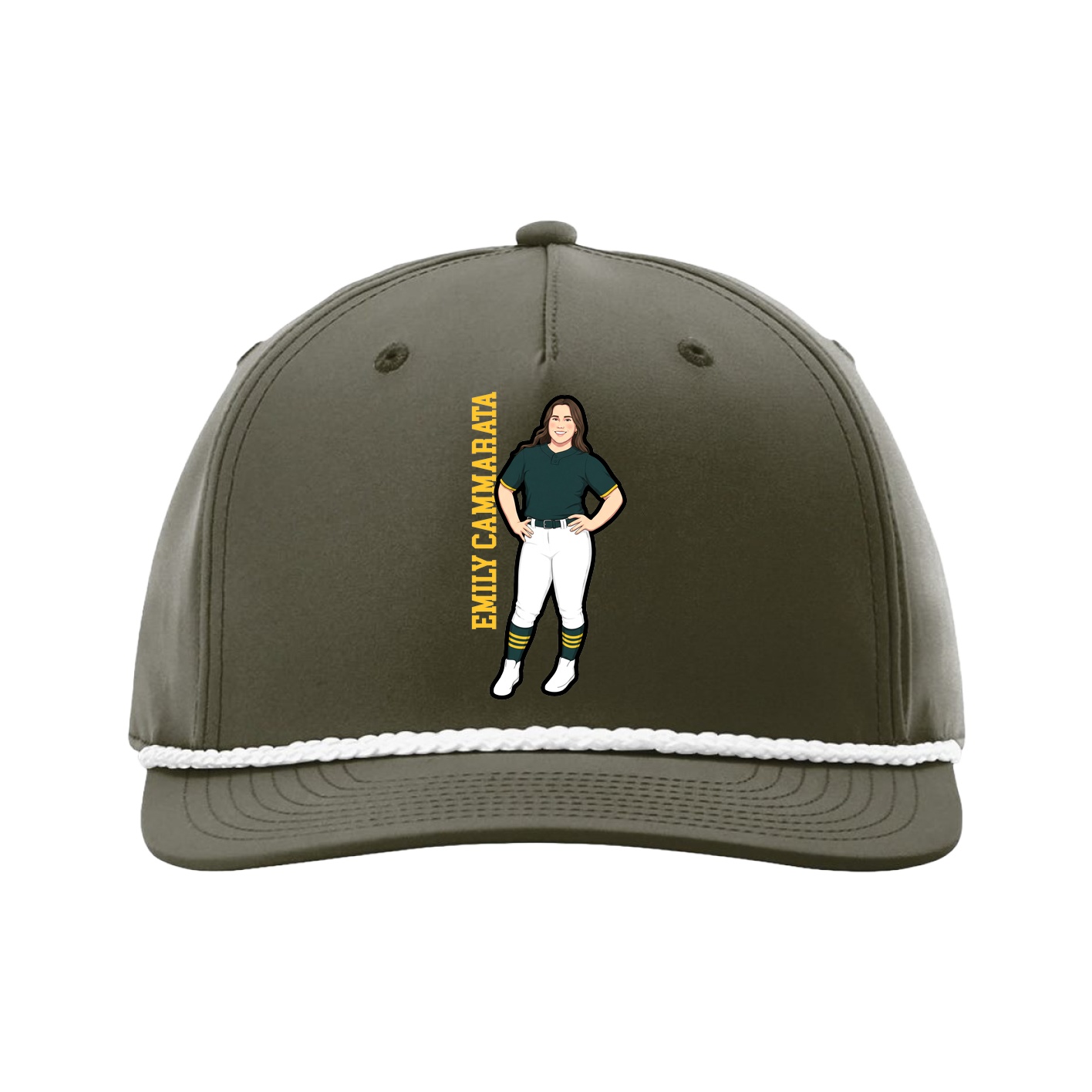 Five-Panel Classic Rope Cap — Name Vertical in Green