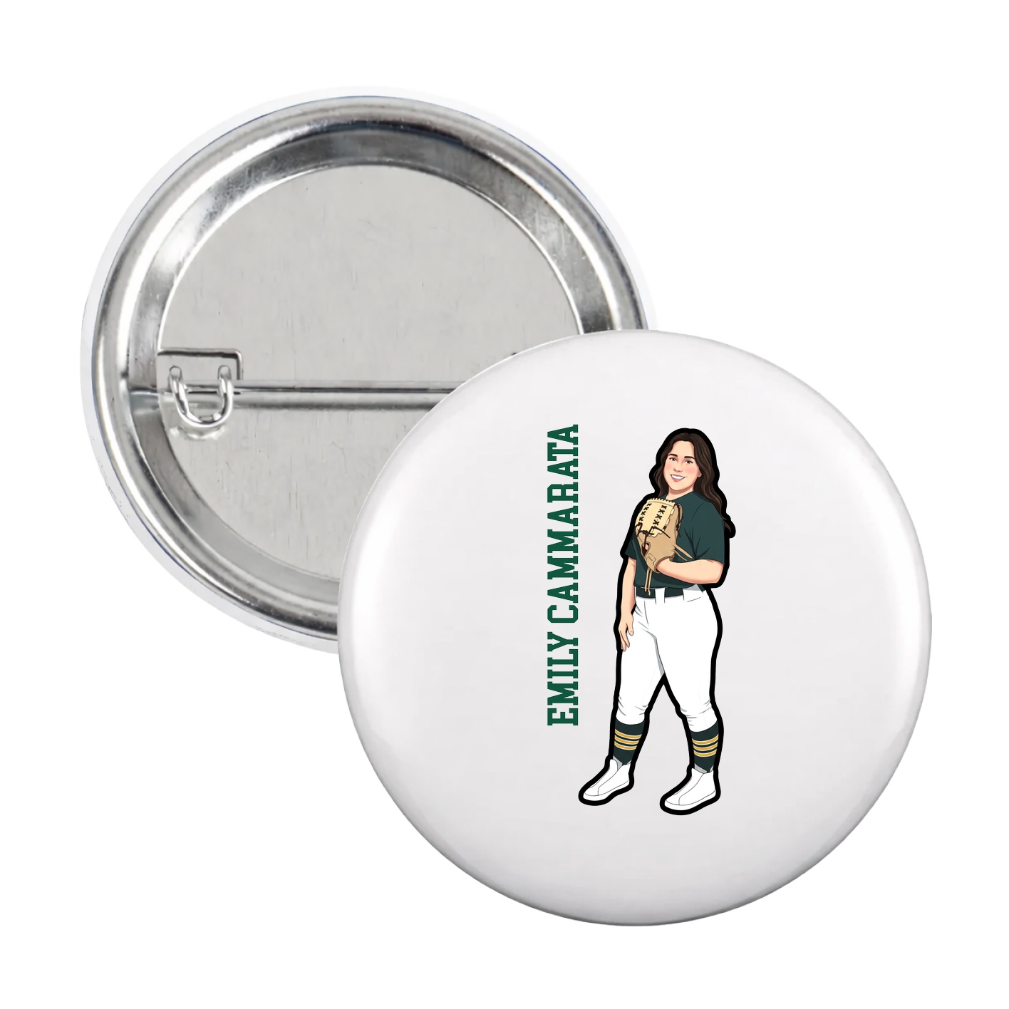 Game Day Button — Name Vertical in White