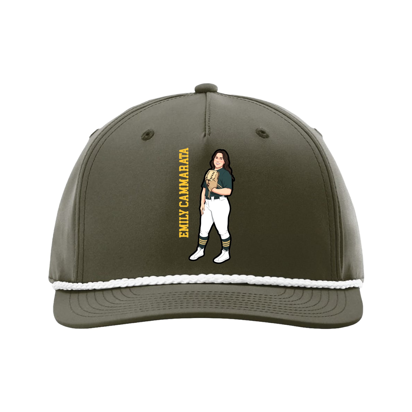 Five-Panel Classic Rope Cap — Name Vertical in Green