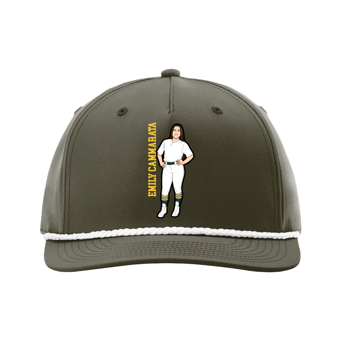 Five-Panel Classic Rope Cap — Name Vertical in Green