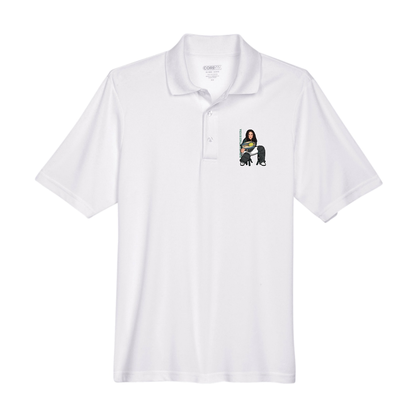 Performance Polo — Name Vertical in White