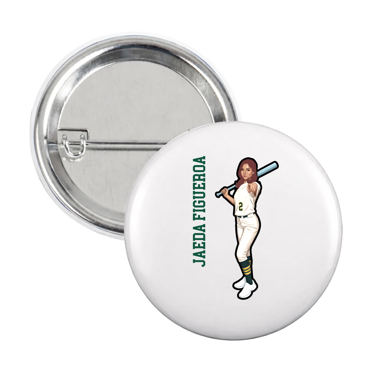 Game Day Button — Name Vertical in White