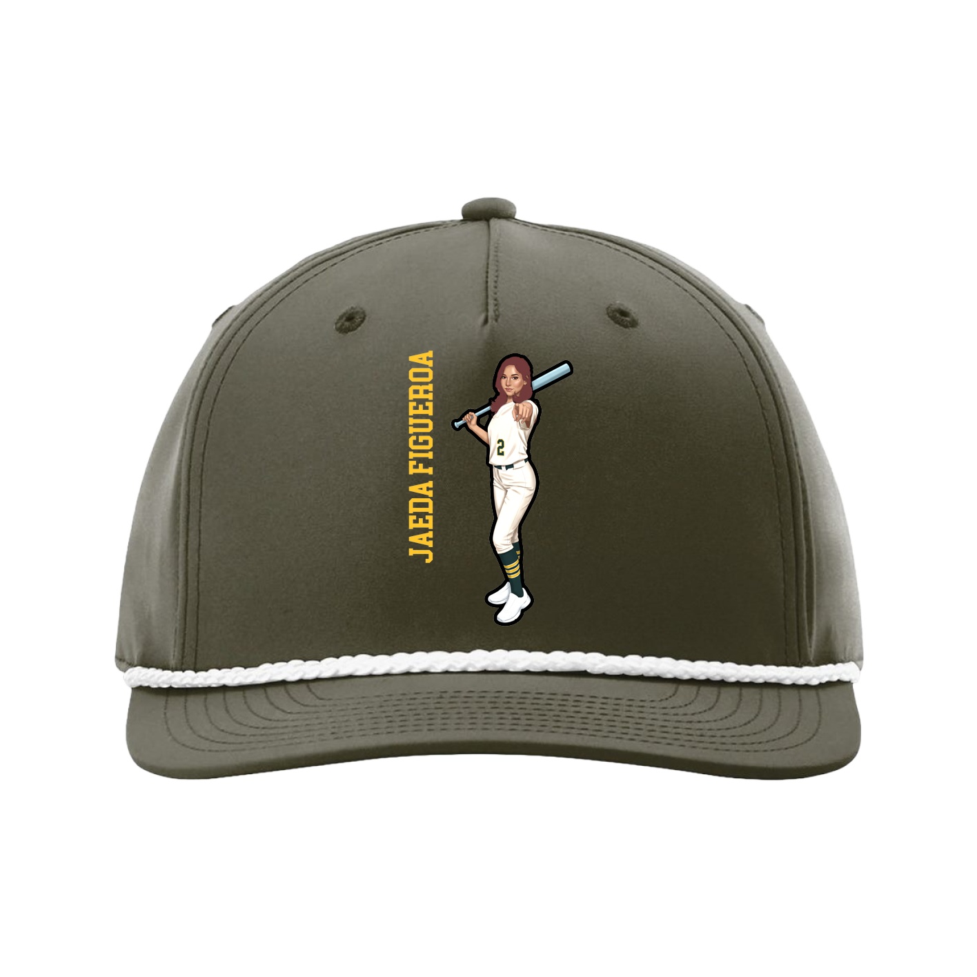 Five-Panel Classic Rope Cap — Name Vertical in Green