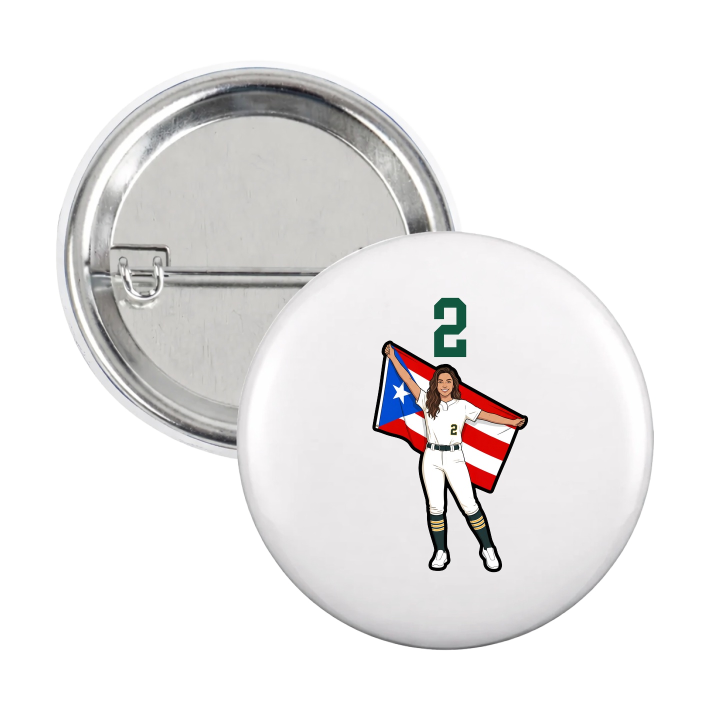 Game Day Button — Number Top in White
