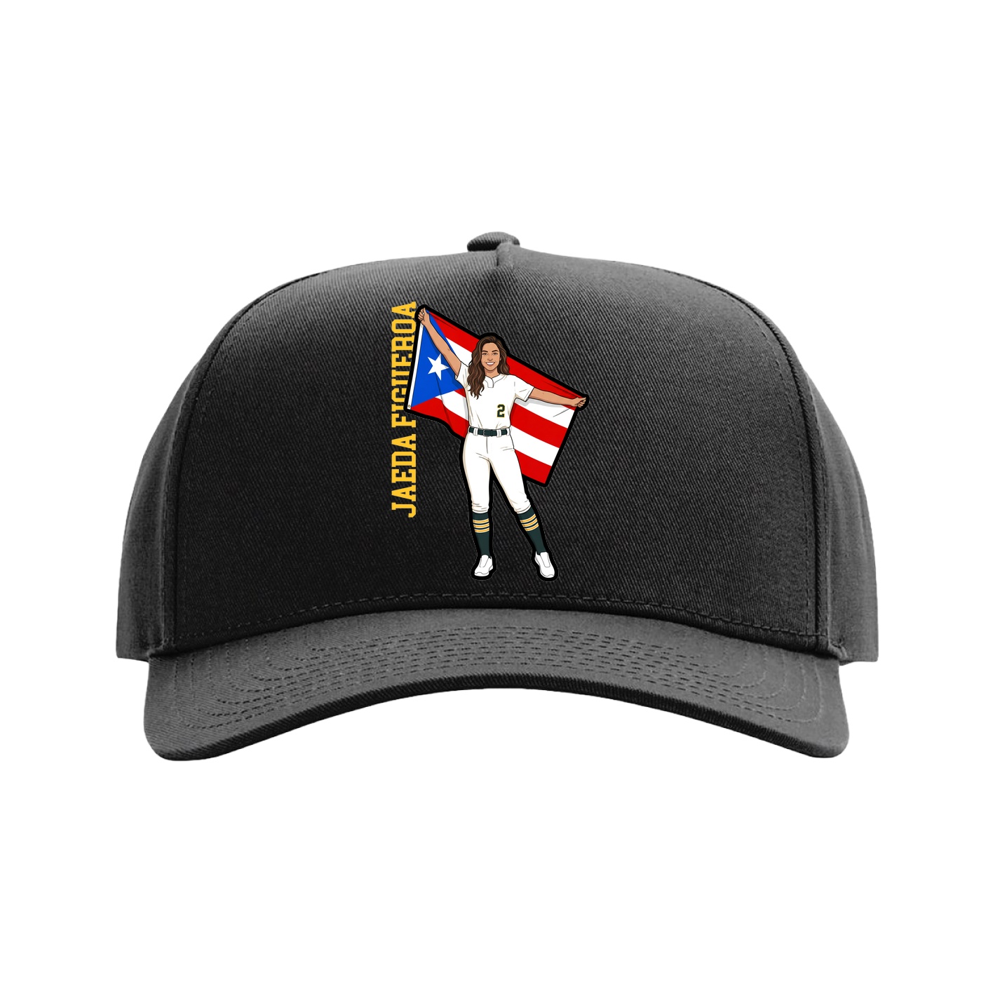 Full Fabric Five-Panel Champ Cap — Name Vertical in Black