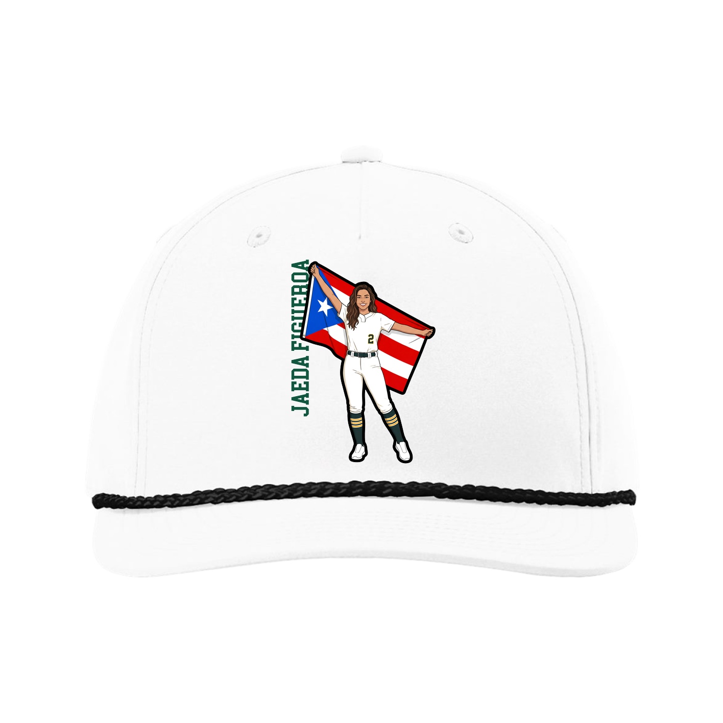 Five-Panel Classic Rope Cap — Name Vertical in White