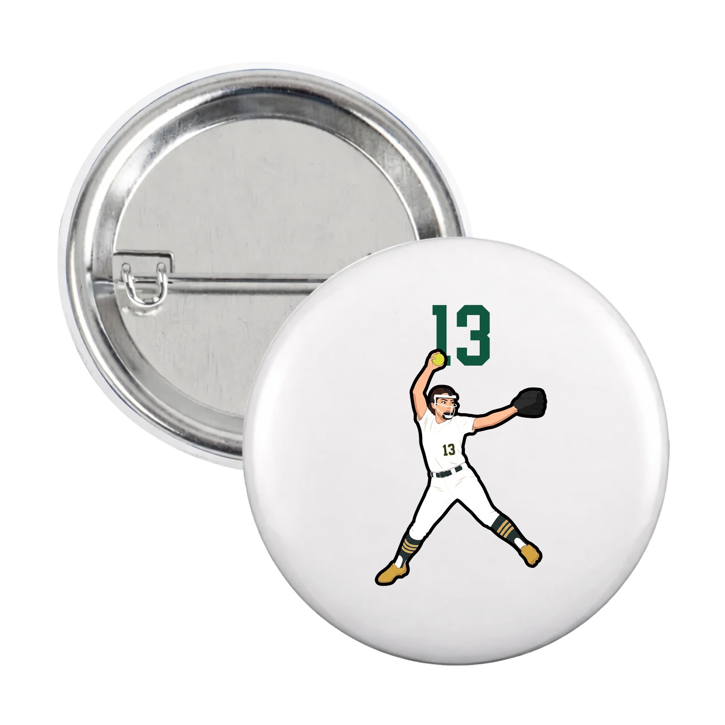 Game Day Button — Number Top in White