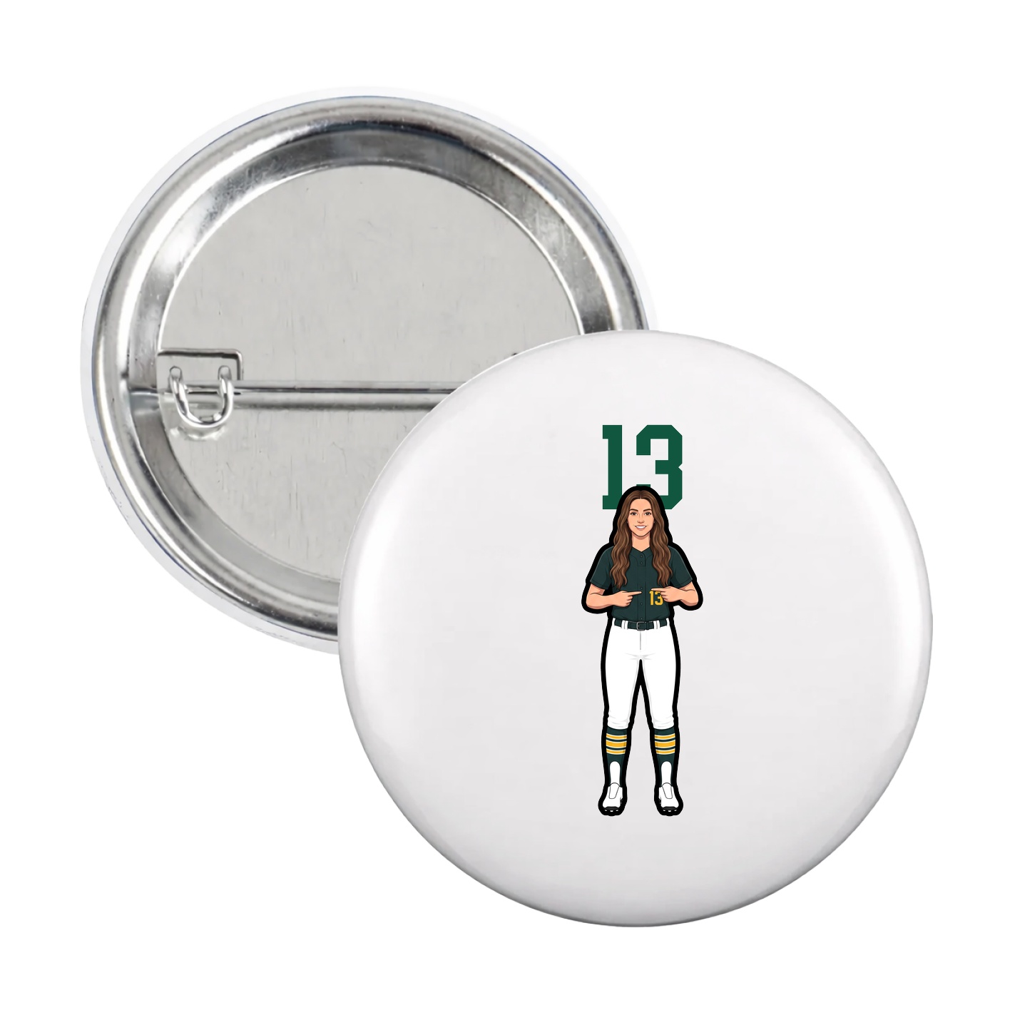 Game Day Button — Number Top in White
