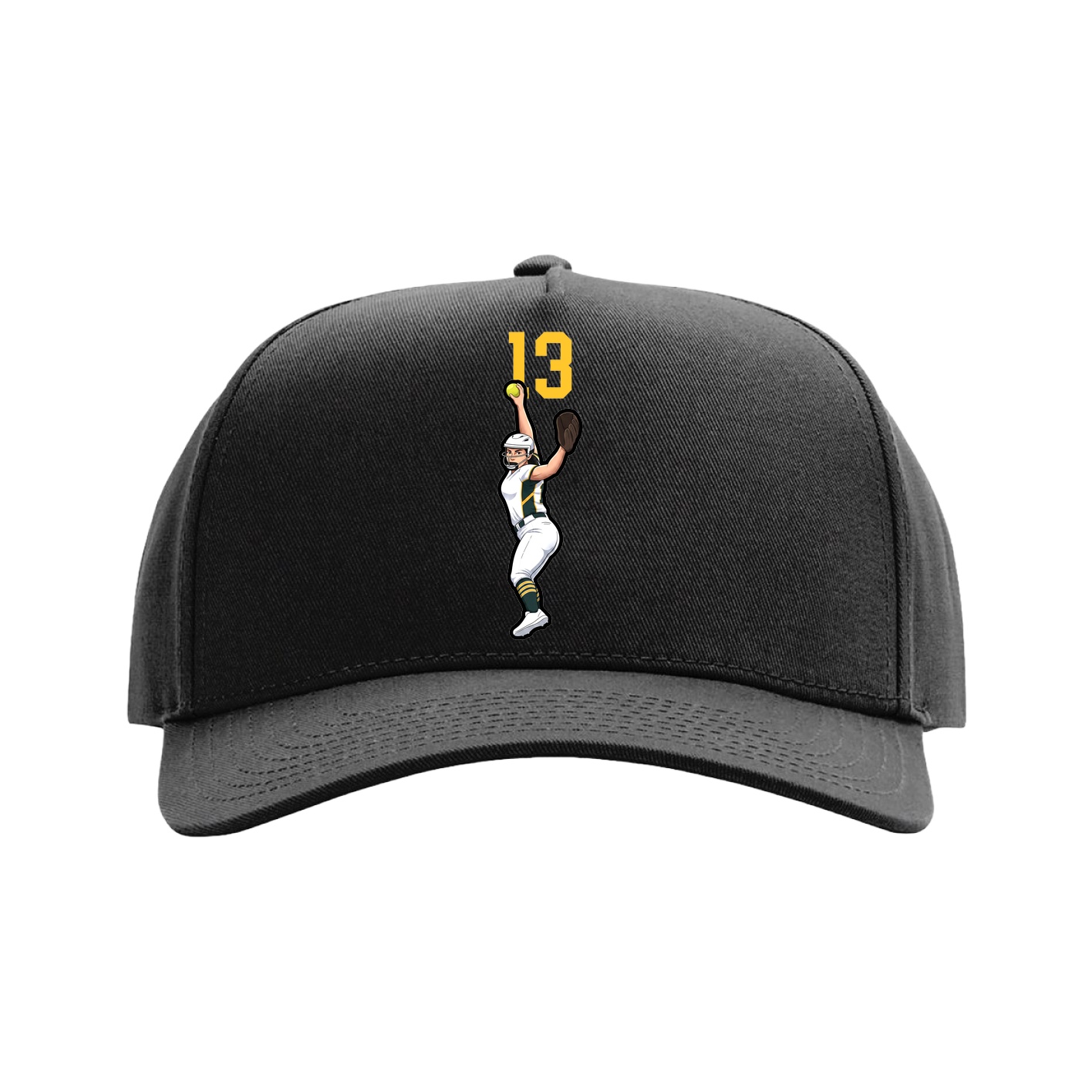 Full Fabric Five-Panel Champ Cap — Number Top in Black