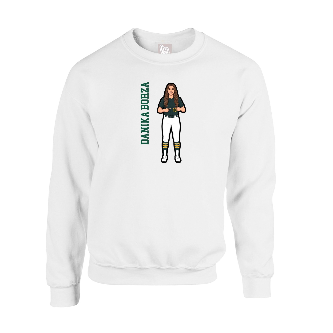 Fleece Crew — Name Vertical in White
