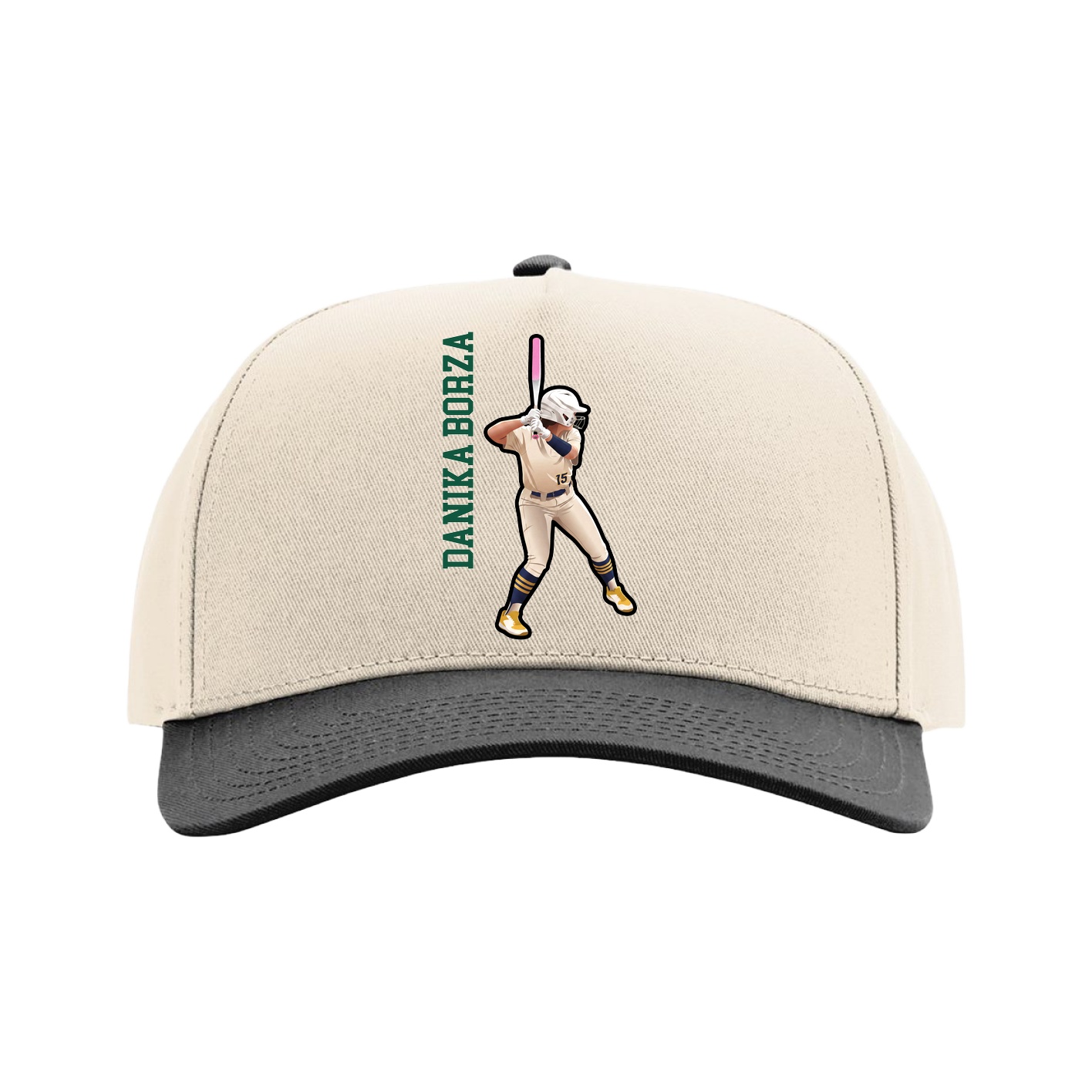 Full Fabric Five-Panel Champ Cap — Name Vertical in Cream/Black