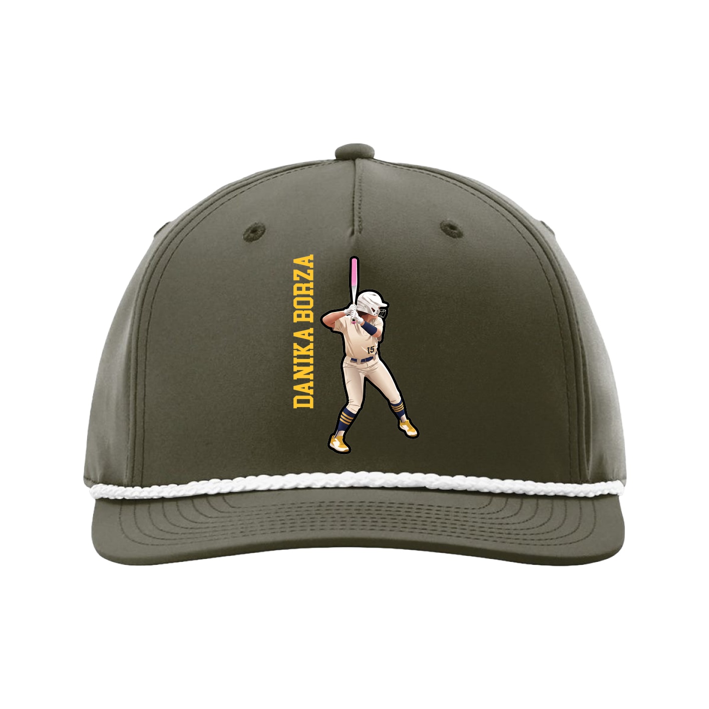 Five-Panel Classic Rope Cap — Name Vertical in Green