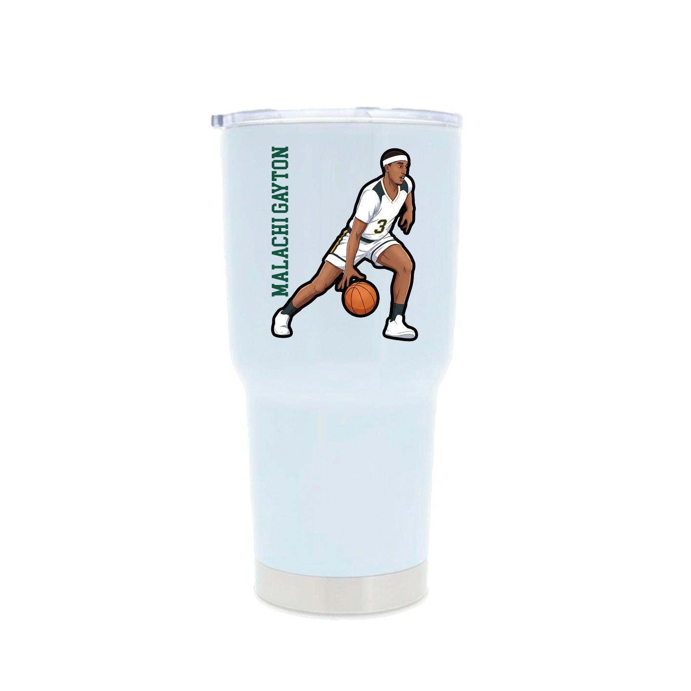 30oz Stainless Steel Tumbler — Name Vertical in White