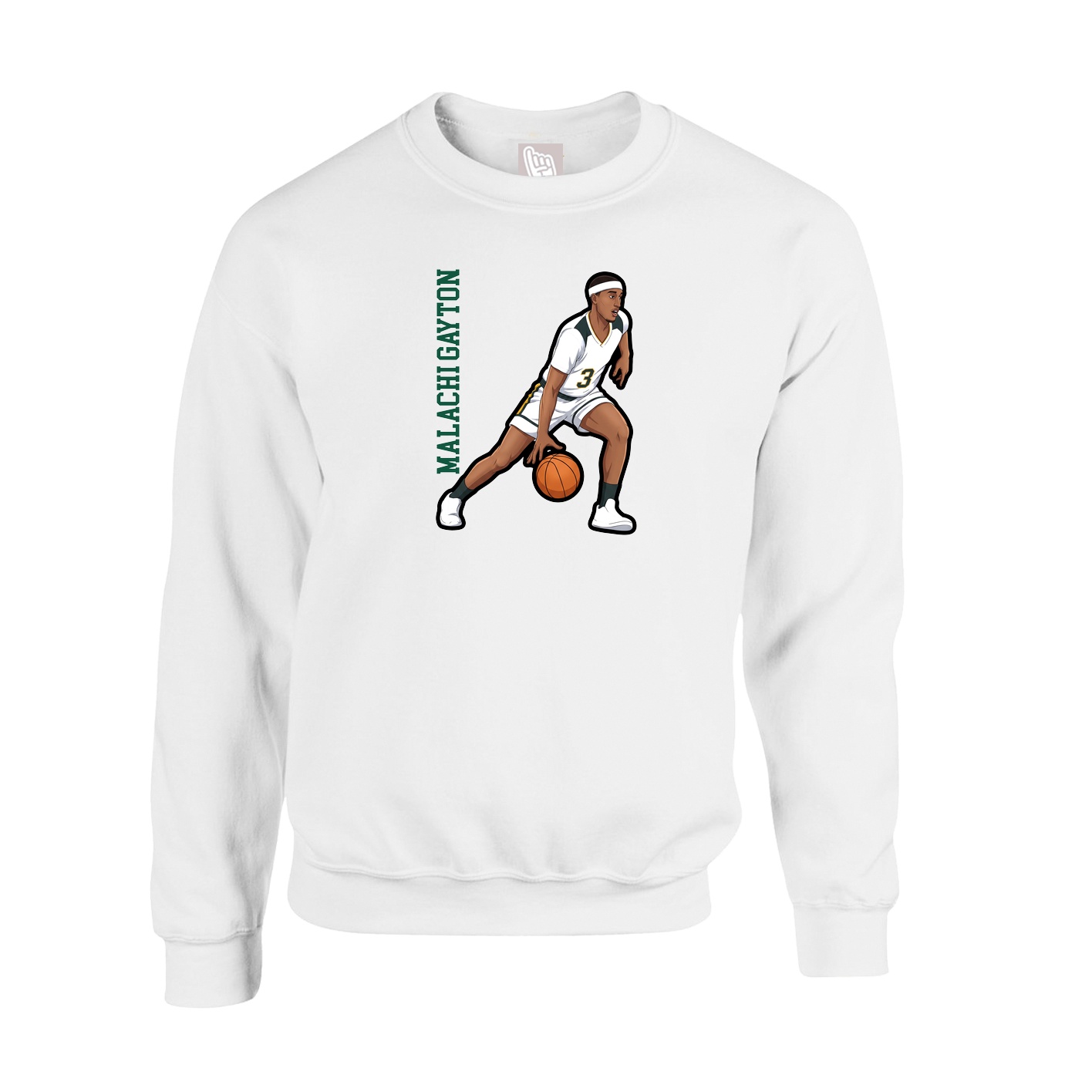 Fleece Crew — Name Vertical in White